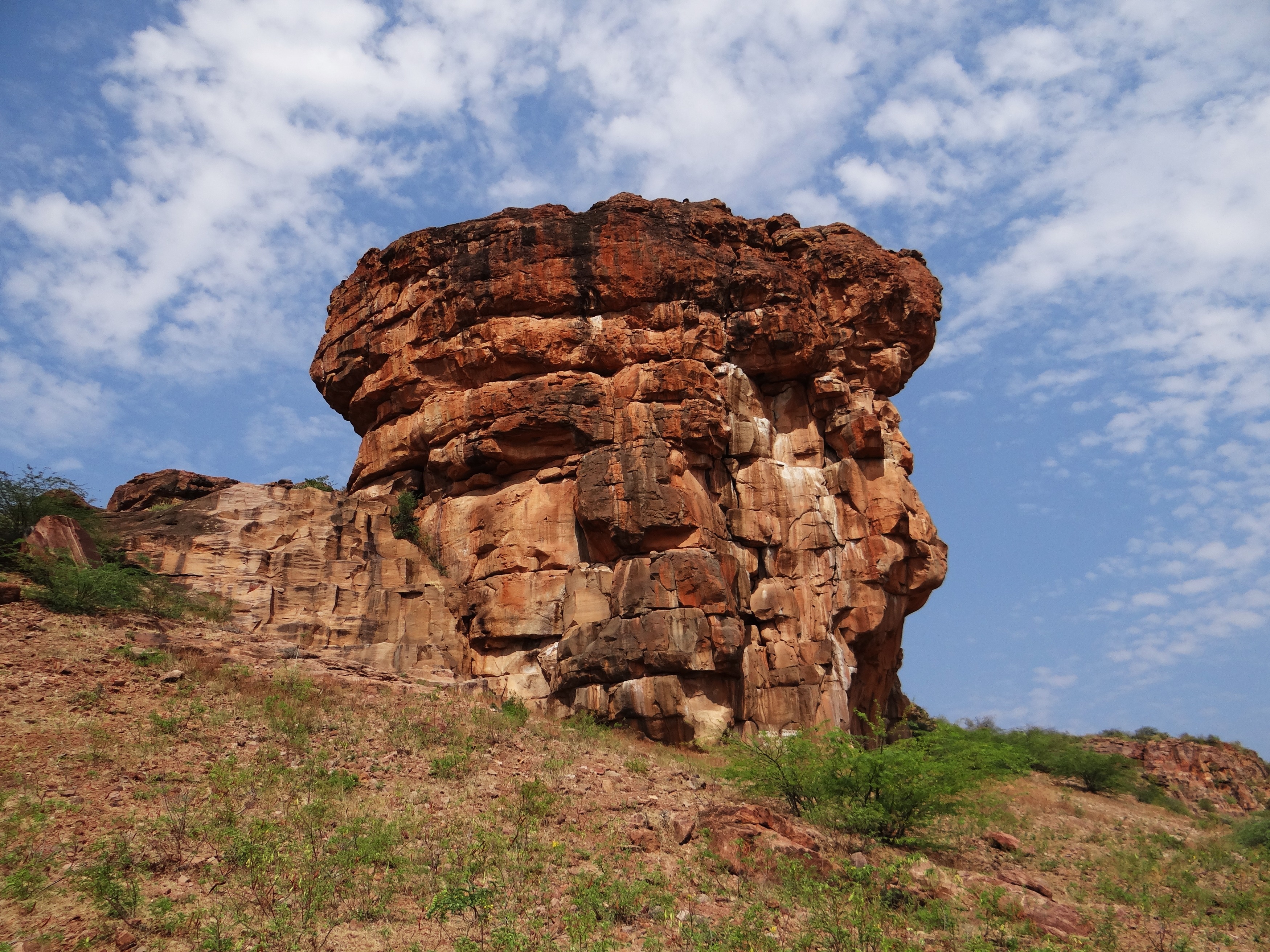 sandstone, tranquility, low angle view, travel destinations, physical geography, tranquil scene, no people, solid, rocks, karnataka, rock formation, outdoors, HD Wallpaper