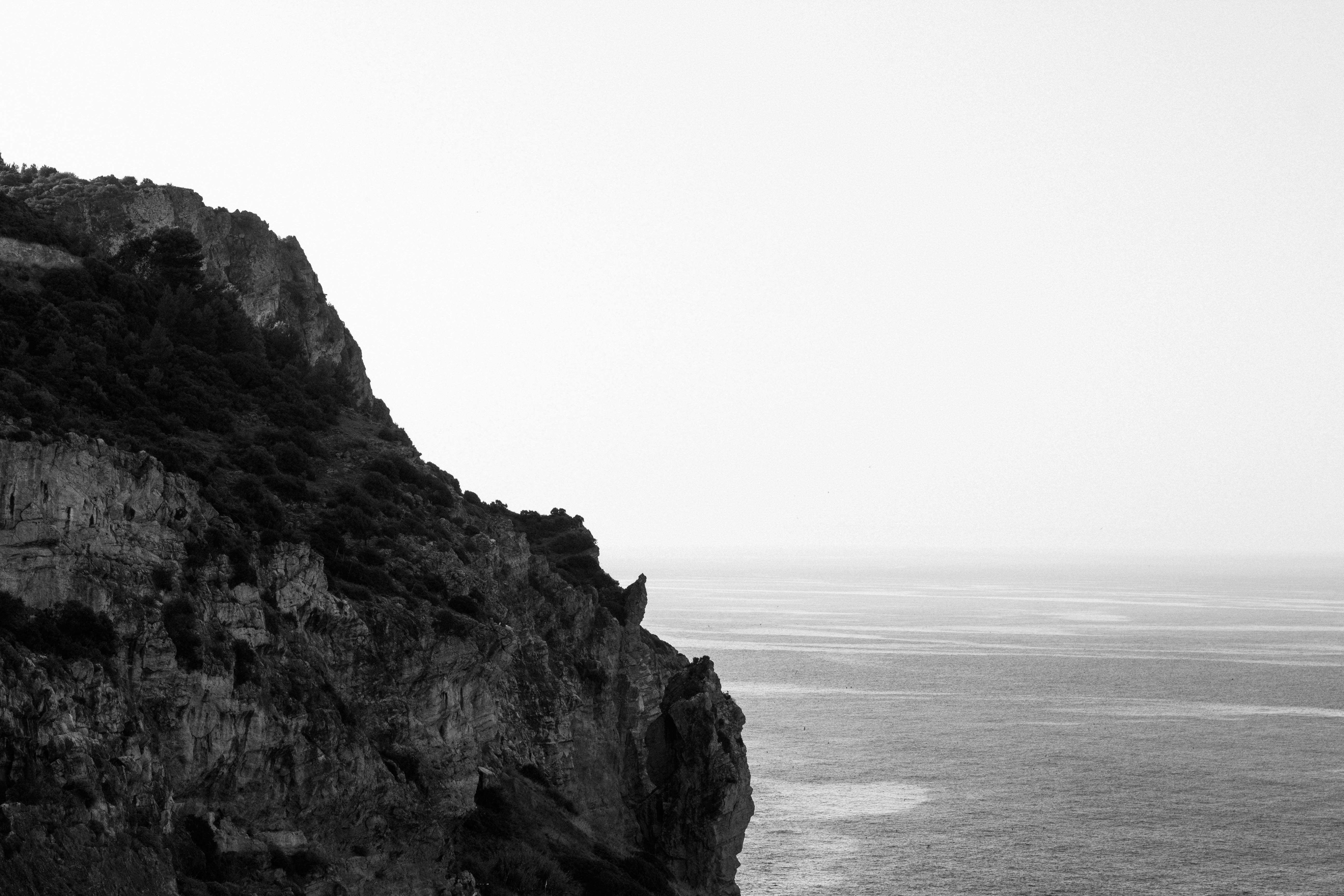 summer, horizon over water, rock formation, tranquility, nature, black-and-white, island, scenics - nature, sea, outdoors, travel, seascape, rock - object, HD Wallpaper