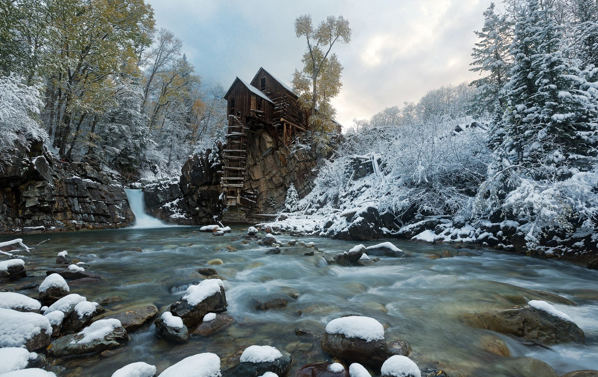Stone, Crystal Mill, River, Winter, Snow, 1080P, Building, Man Made, HD Wallpaper