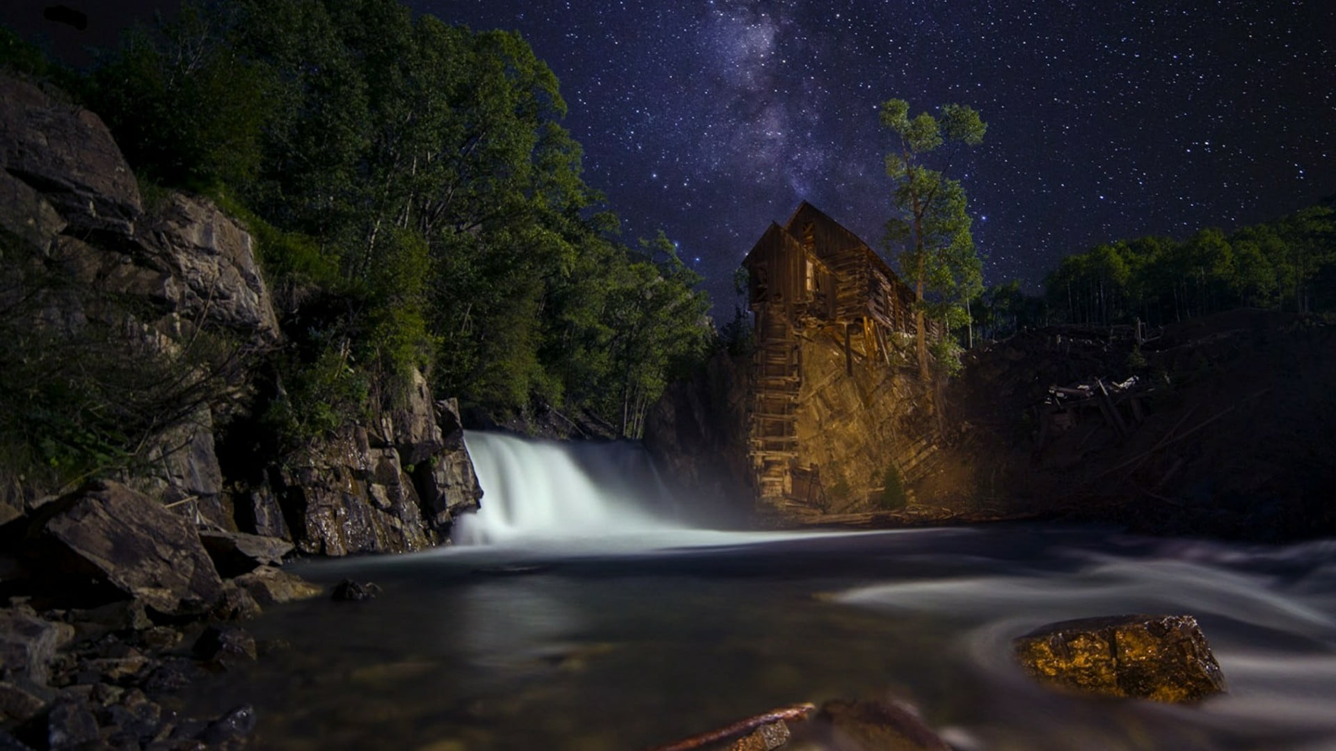 power in nature, sky, phenomenon, space, old mill, usa, scenics - nature, milky way, astronomy, star field, starry sky, 1080P, sheep mountain mill, beauty in nature, HD Wallpaper