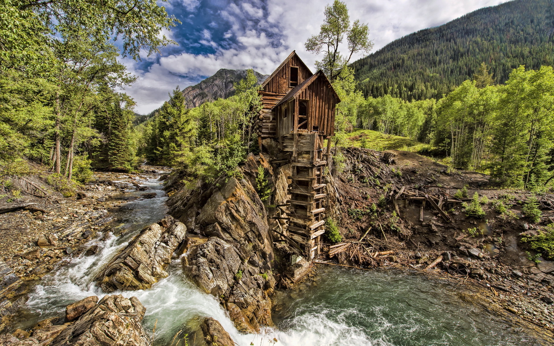 Marble, stream, Crystal Mill, water, 1080P, mountain, waterfall, HD Wallpaper