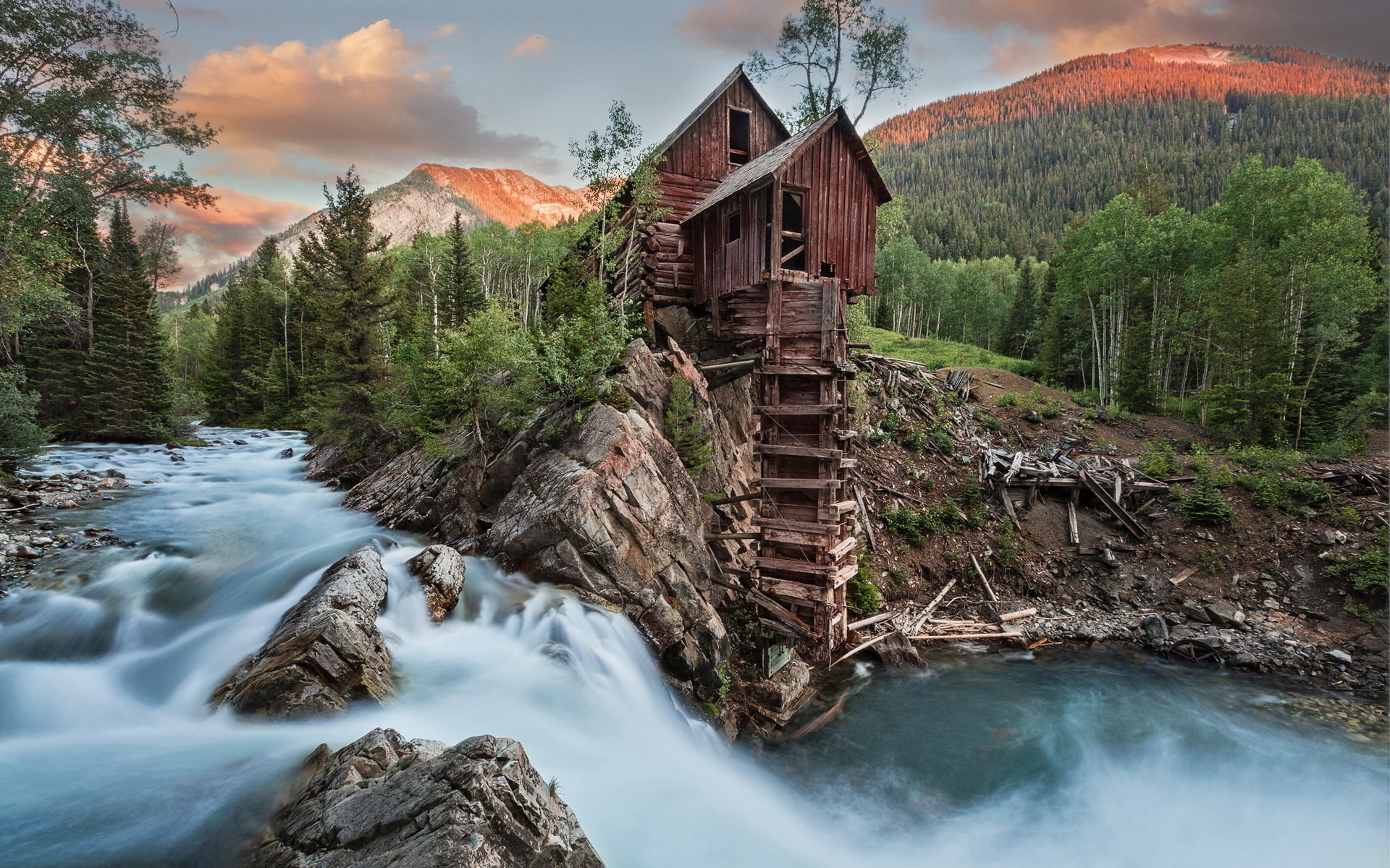 Crystal Mill, 1080P, landscape, sunset, HD Wallpaper