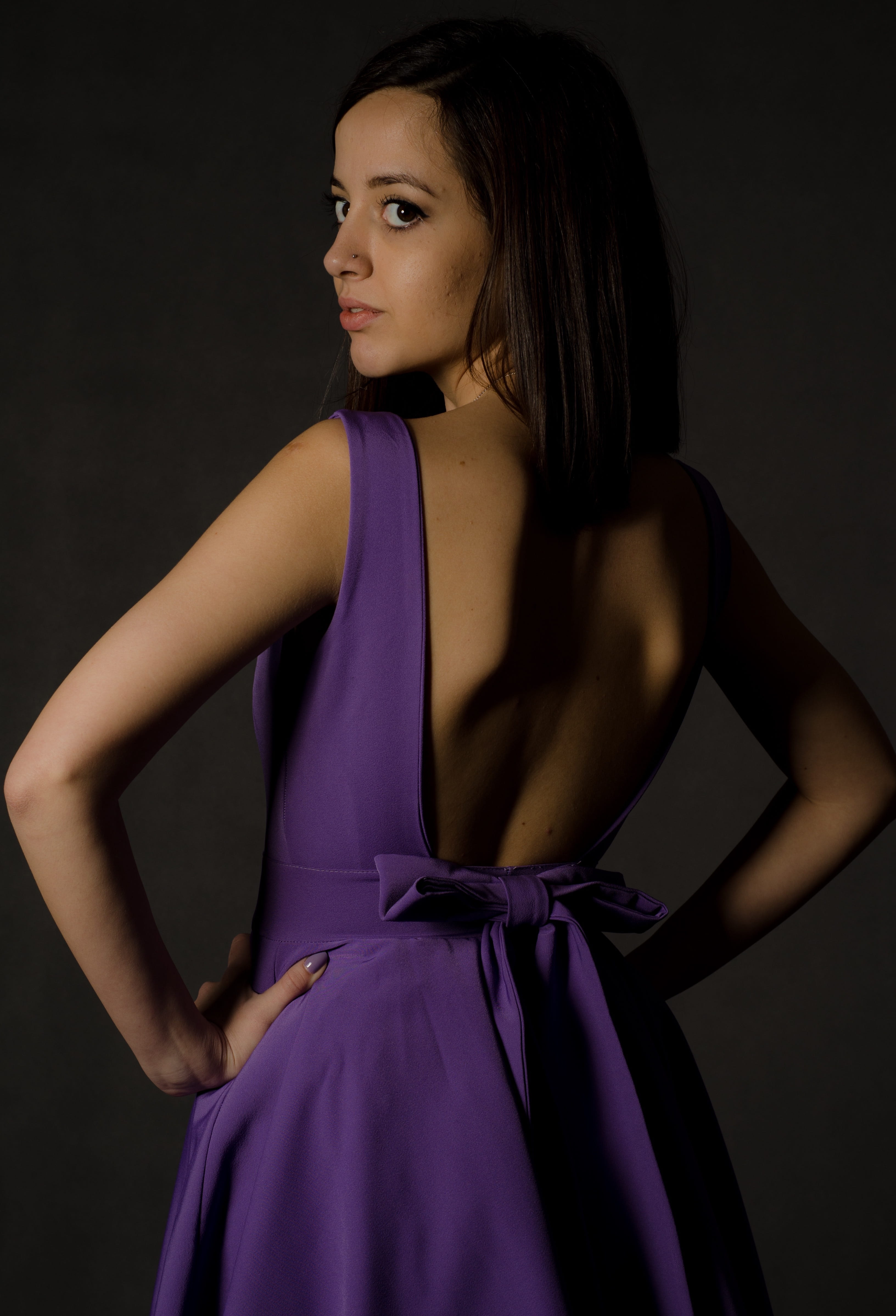 front view, standing, purple, hairstyle, sleeve, young adult, women, portrait, apparel, robe, beautiful woman, adult, female, one person, gown, evening dress, Phone HD Wallpaper