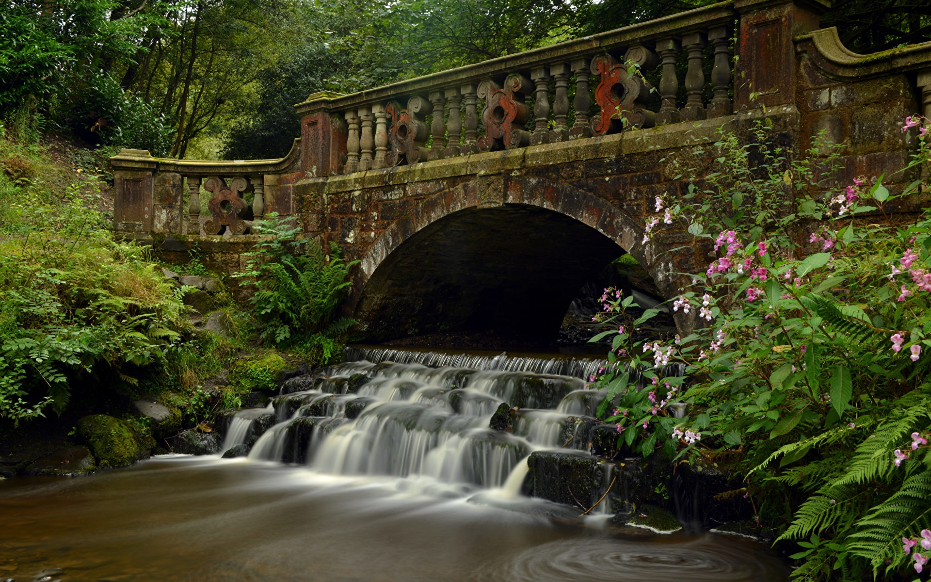 puente, 1080P, inglaterra, cascada, HD Wallpaper