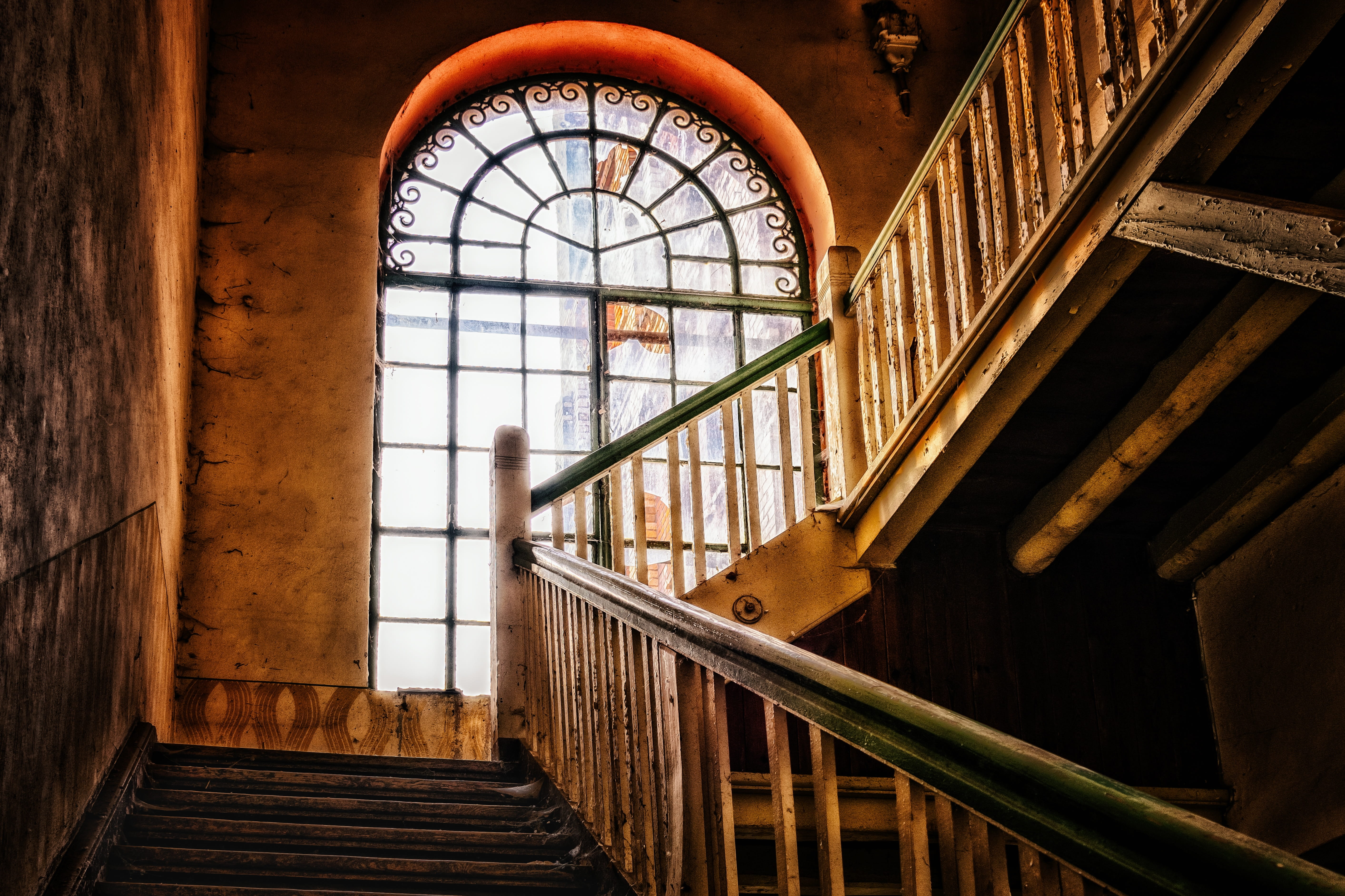 architecture, no people, day, arch, wood, railing, low angle view, steps and staircases, ceiling, entrance, mystical, lost places, old, absence, masonry, HD Wallpaper