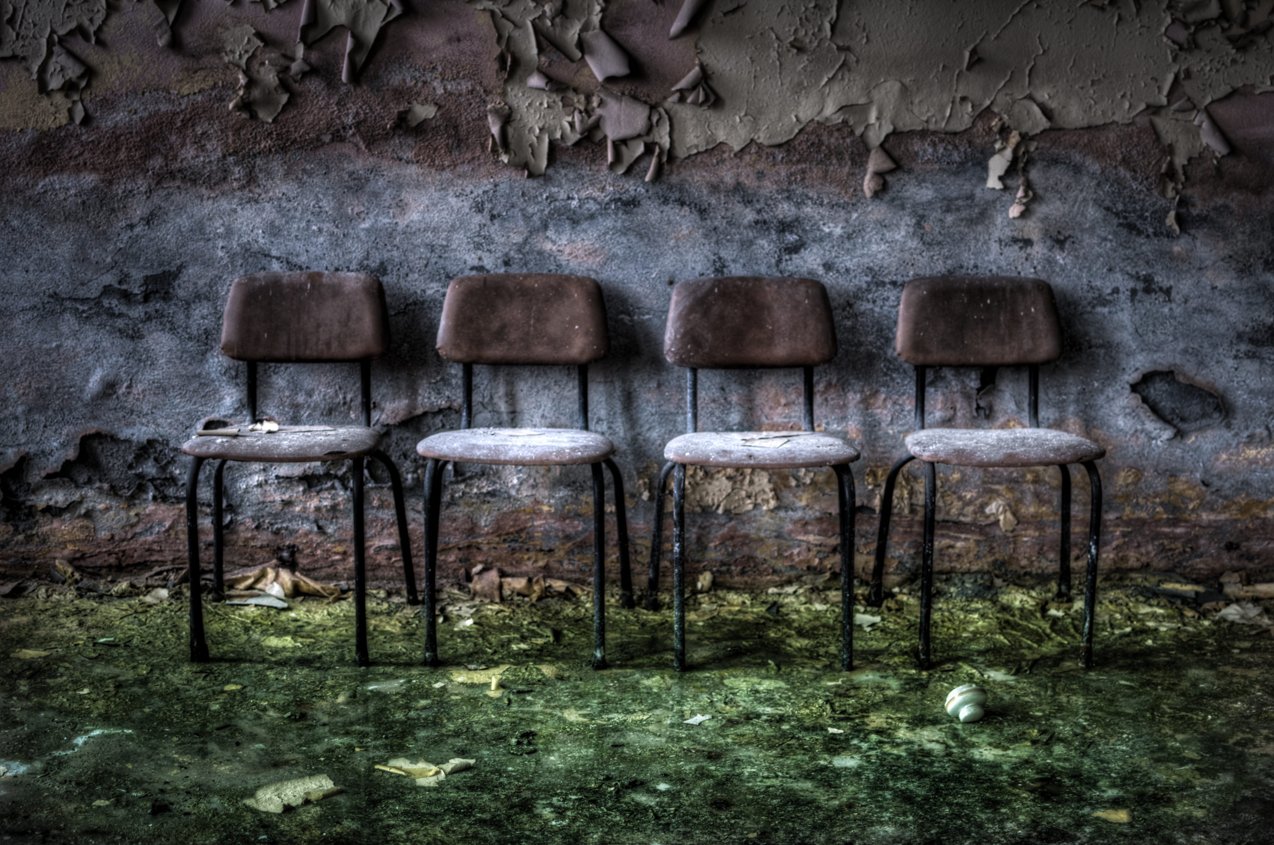 damaged, history, seat, architecture, wood - material, built structure, moss, three, lost, damp, old, no people, side by side, outdoors, nature, wood, wall, HD Wallpaper