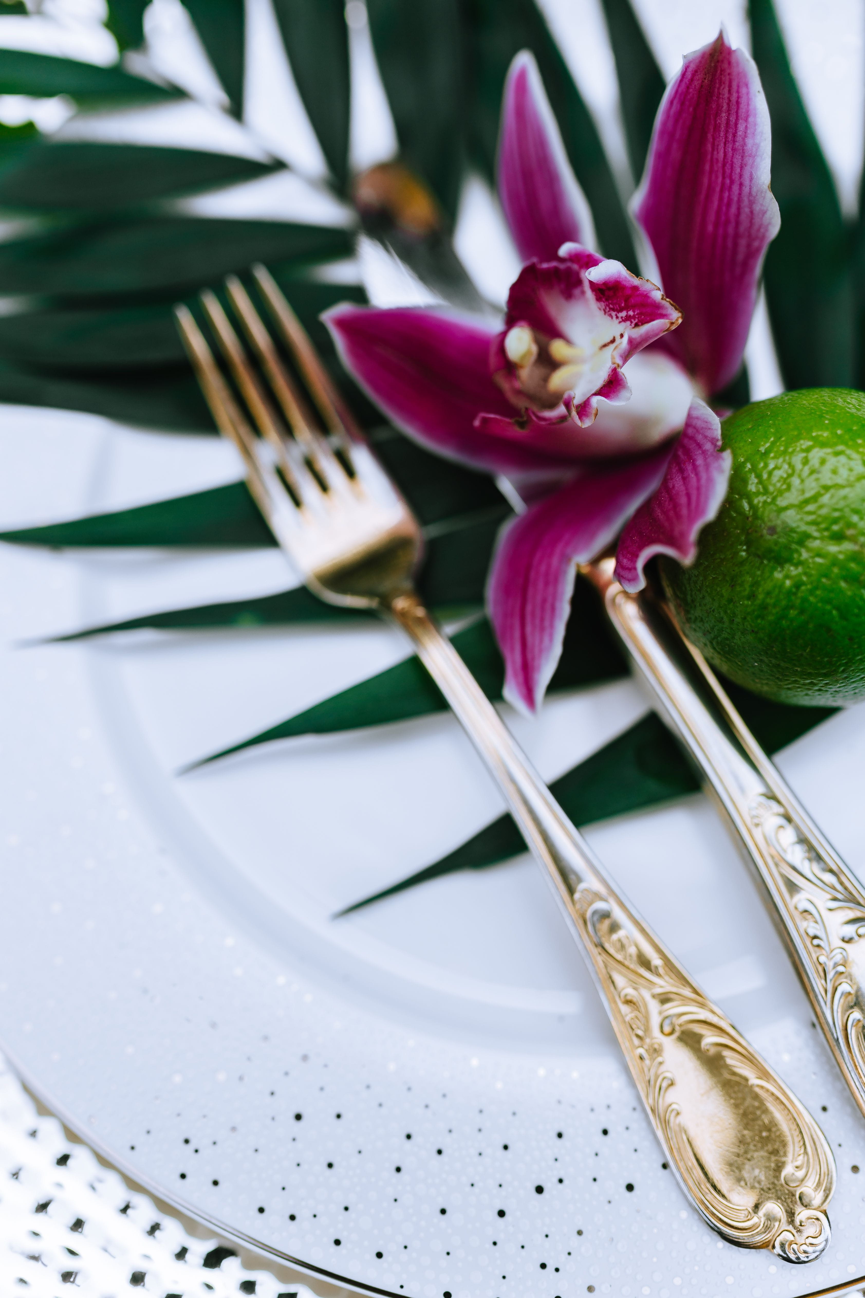 multicolor, vulnerability, eating utensil, tray, flower head, purple, fragility, petal, studio shot, table, table Knife, 4K, Flowers, high angle view, Phone HD Wallpaper
