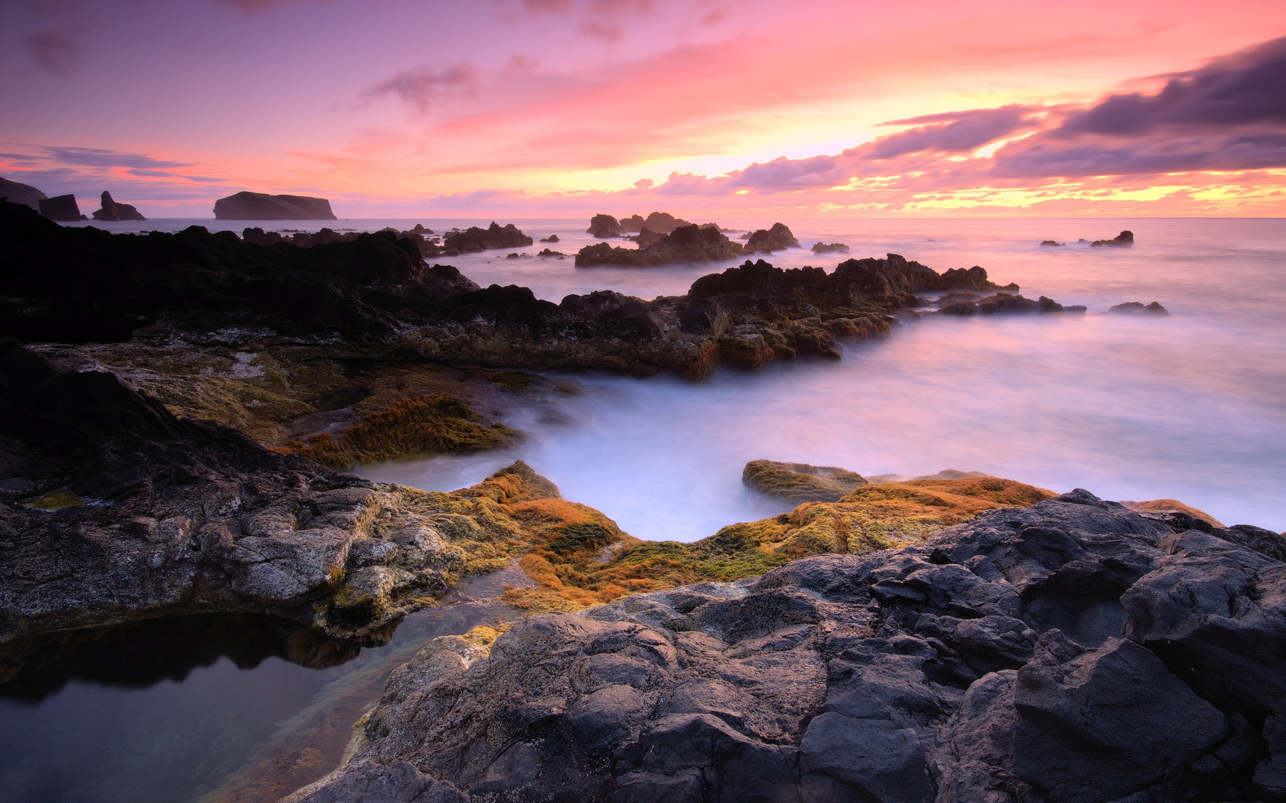 water, nature, clouds, sunset, ocean, azores, islands, 2K, HD Wallpaper