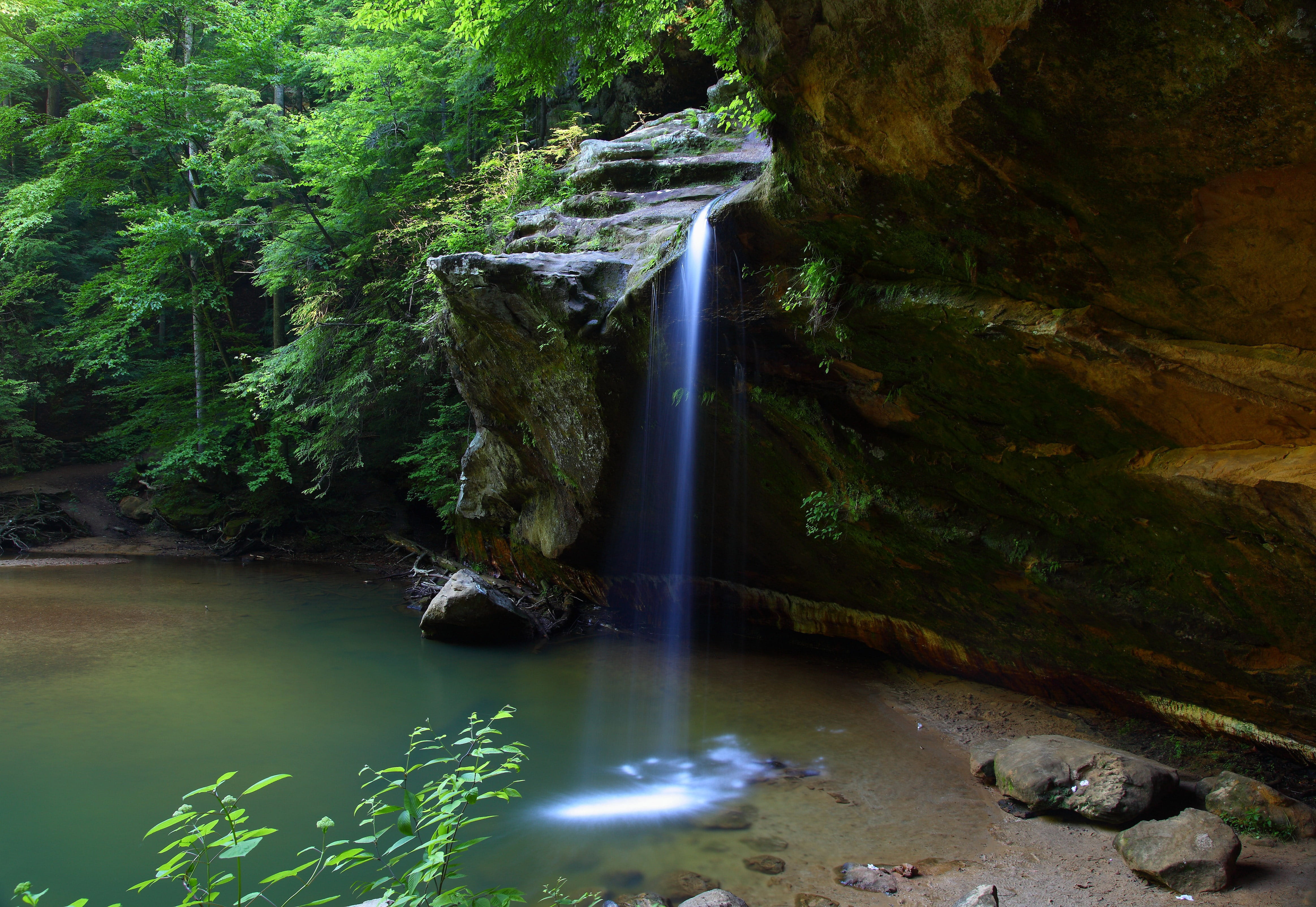 beauty in nature, land, country, spring, flowing water, outdoors, rock - object, west virginia, 4K, flowing, solid, photography, forest, motion, plant, HD Wallpaper