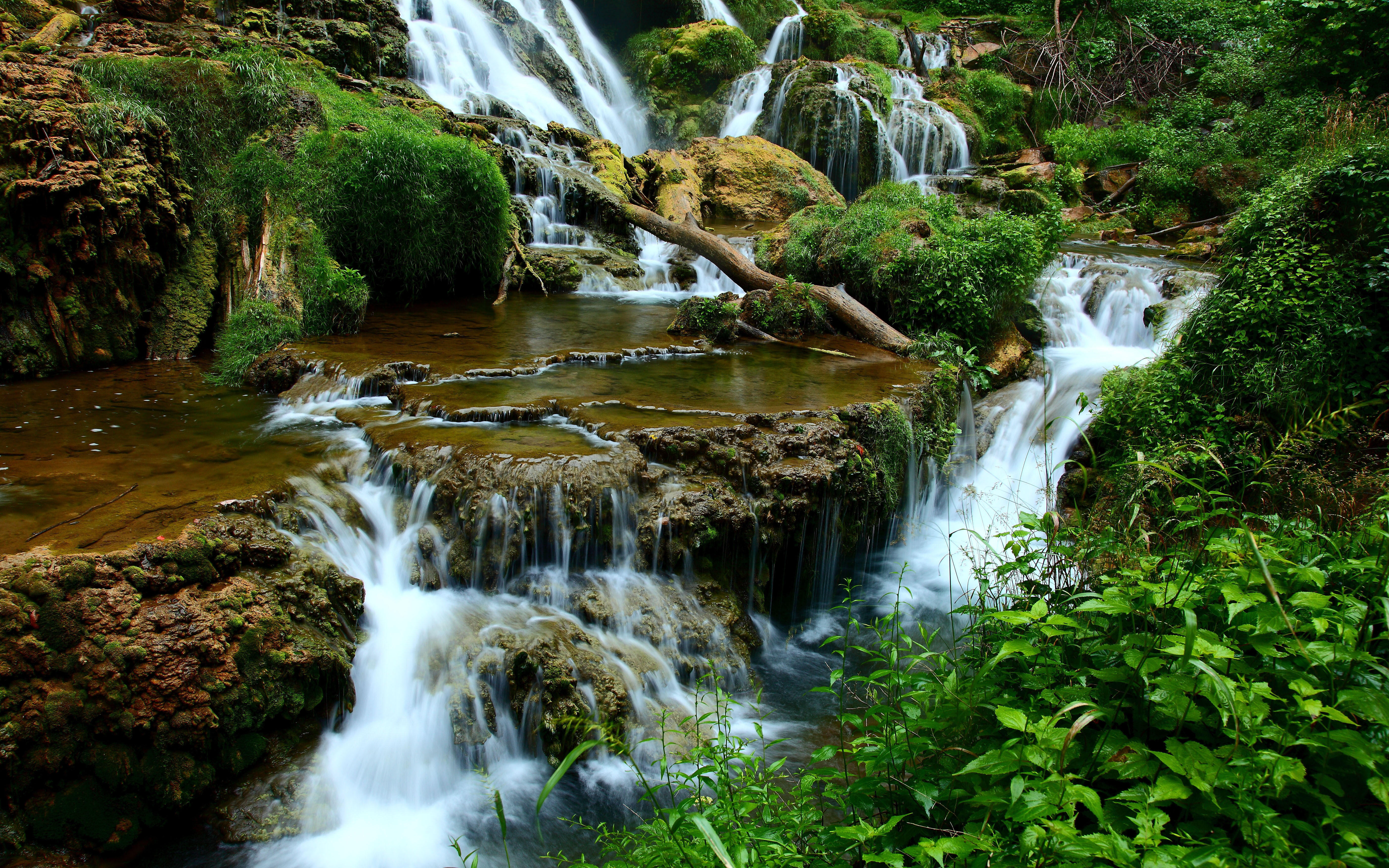 green, waterfalls, clear, nature, desktop, 5K, water, blue, waterfall, hd, landscape, ridge, cascading, virginia, vegetation, mountains, HD Wallpaper