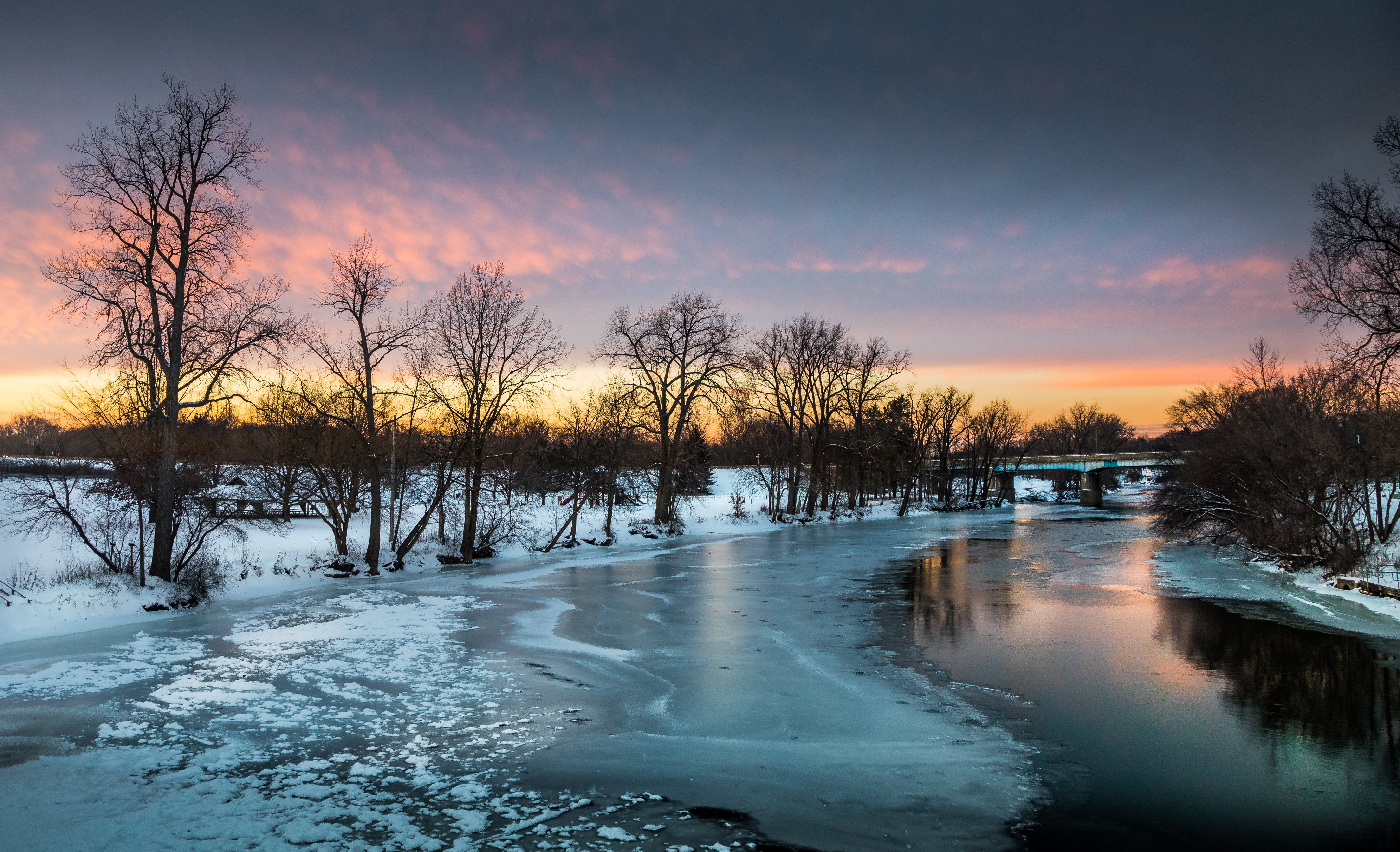 landscape, frost, invierno, water, winter, nature, 4L, outdoors, 5K, colorful, snow, midland  michigan, body of water, green ice, Canon EOS 5D Mark IV, HD Wallpaper