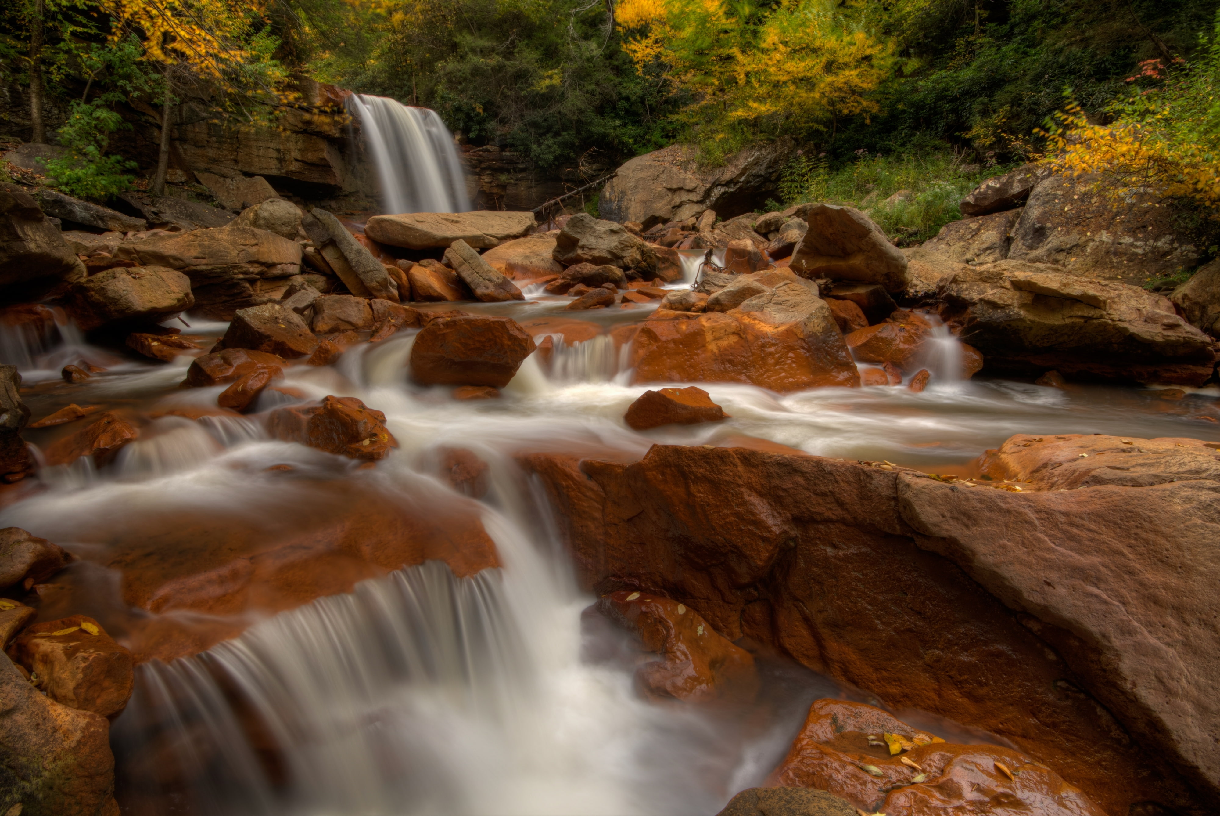 4K, Blackwater River, waterfall, the river Blackwater, West Virginia, river, falls Douglas, Douglas Falls, stones, autumn, HD Wallpaper
