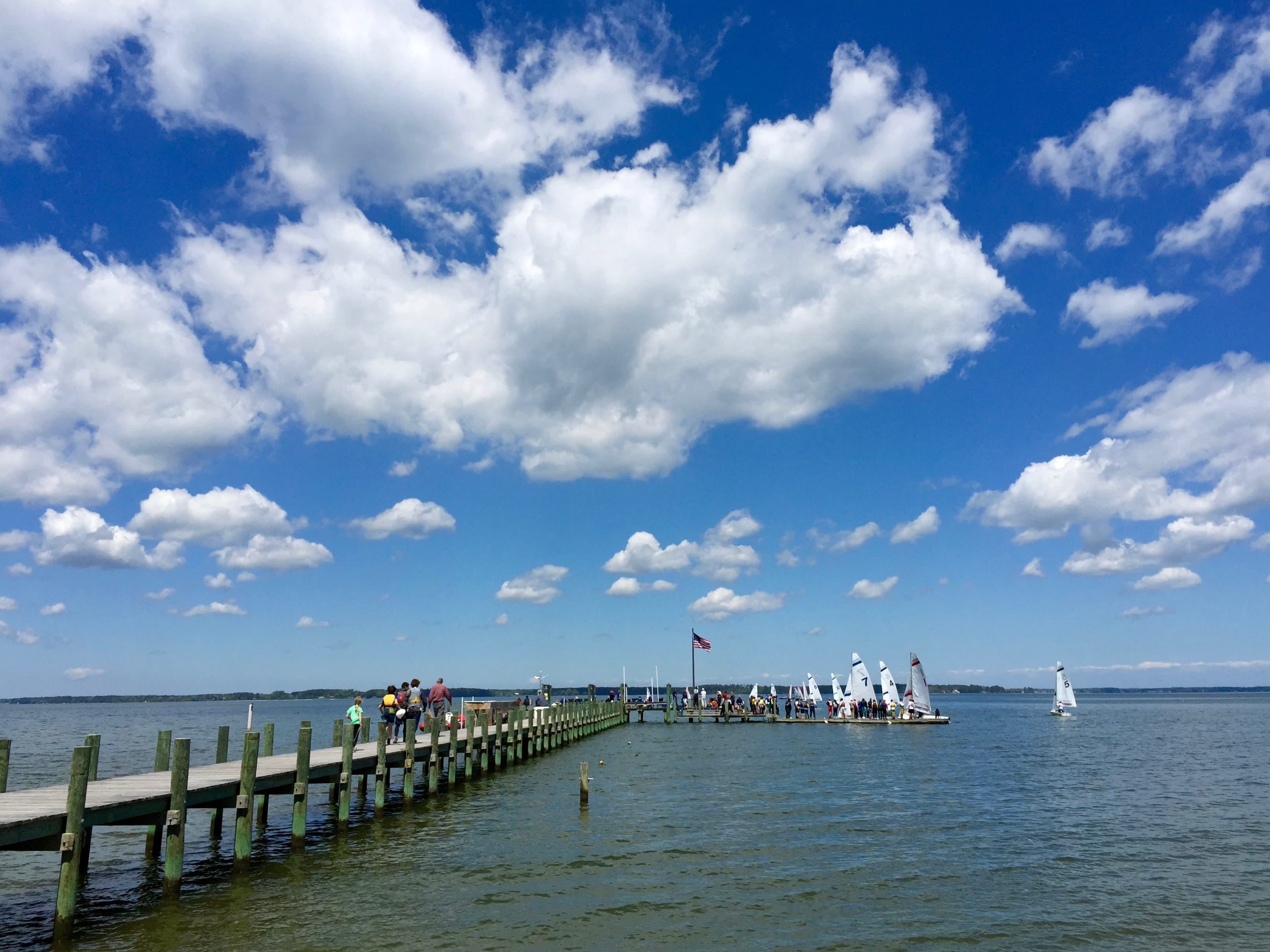 transportation, pier, horizon over water, architecture, tranquil scene, river, incidental people, beauty in nature, 2K, waterfront, outdoors, united states, HD Wallpaper