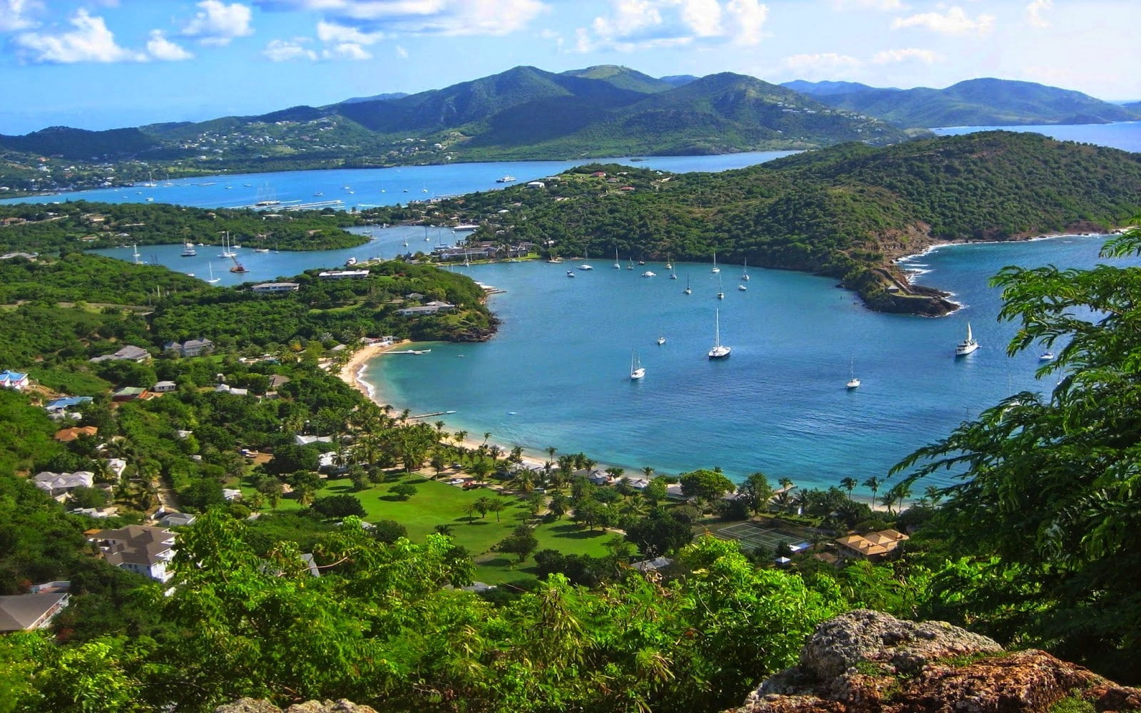 outdoors, high angle view, tree, cloud - sky, Bay, transportation, water, sky, Shrubs, mountain, nautical vessel, tropical, no people, Trees, island, Sailboats, HD Wallpaper