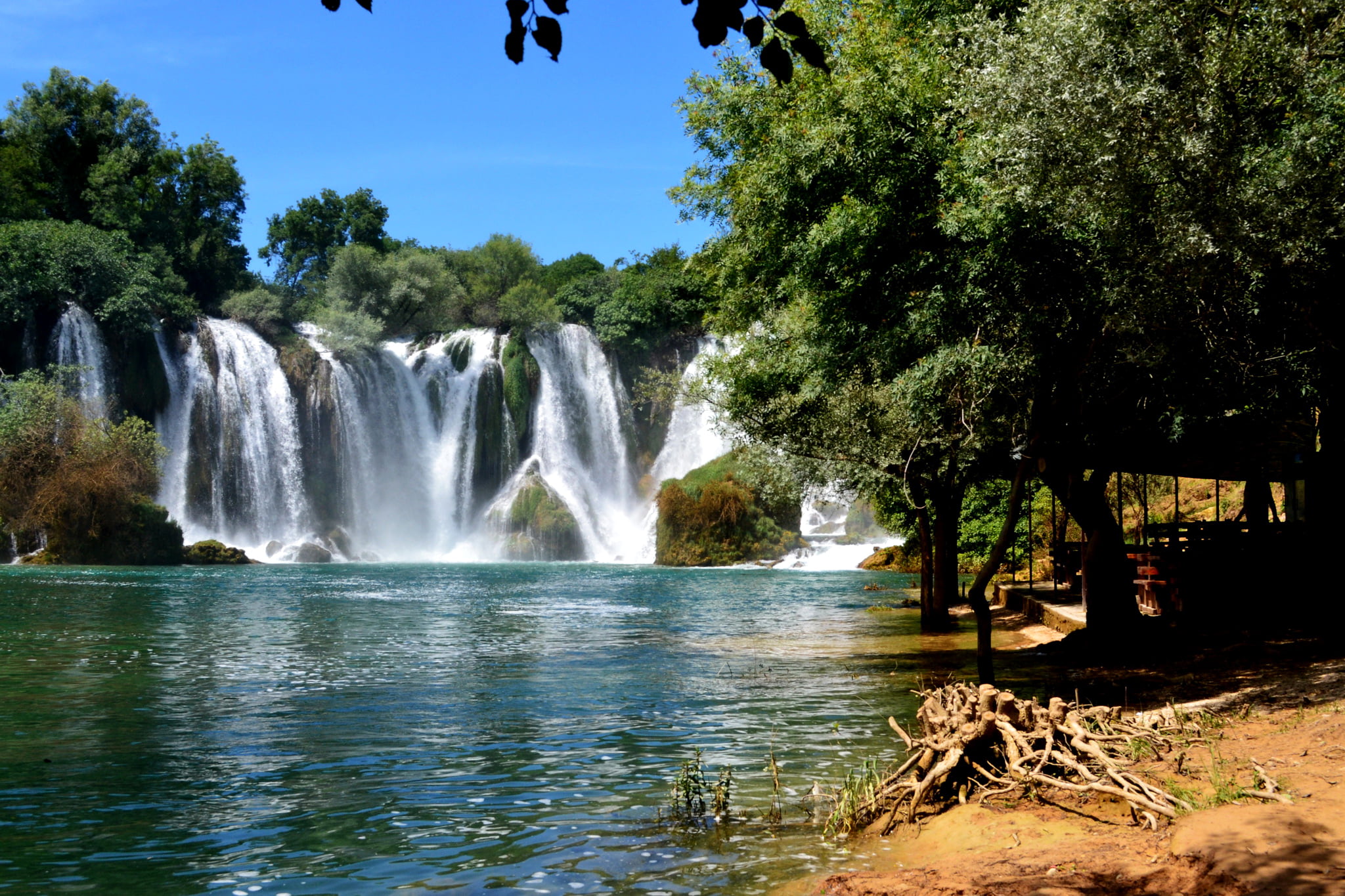 motion, falling water, waterfall, plant, day, forest, flowing water, Kravice, nature, sky, power in nature, river, outdoors, trees, environment, 1080P, HD Wallpaper