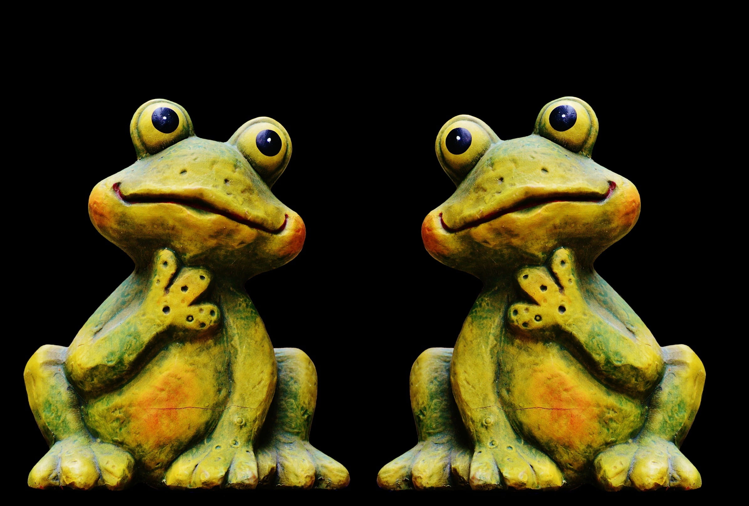 black background, art and craft, yellow, food, indoors, animal, 1080P, no people, close-up, figures, creativity, amphibian, animal themes, animal head, HD Wallpaper