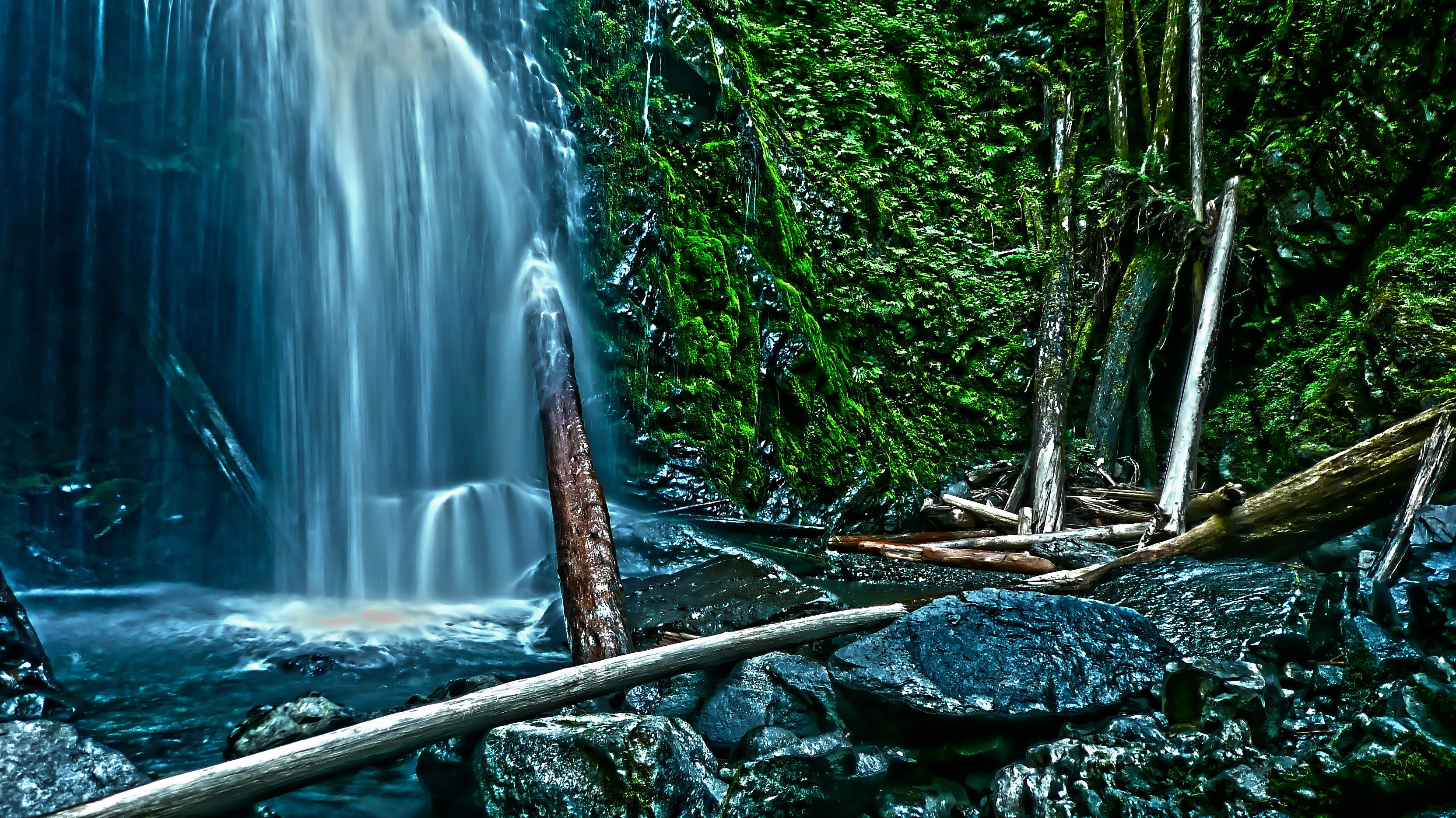solid, land, glowing, scenics - nature, 2K, beauty in nature, power in nature, no people, long exposure, rock - object, tree, running water, forest, outdoors, HD Wallpaper