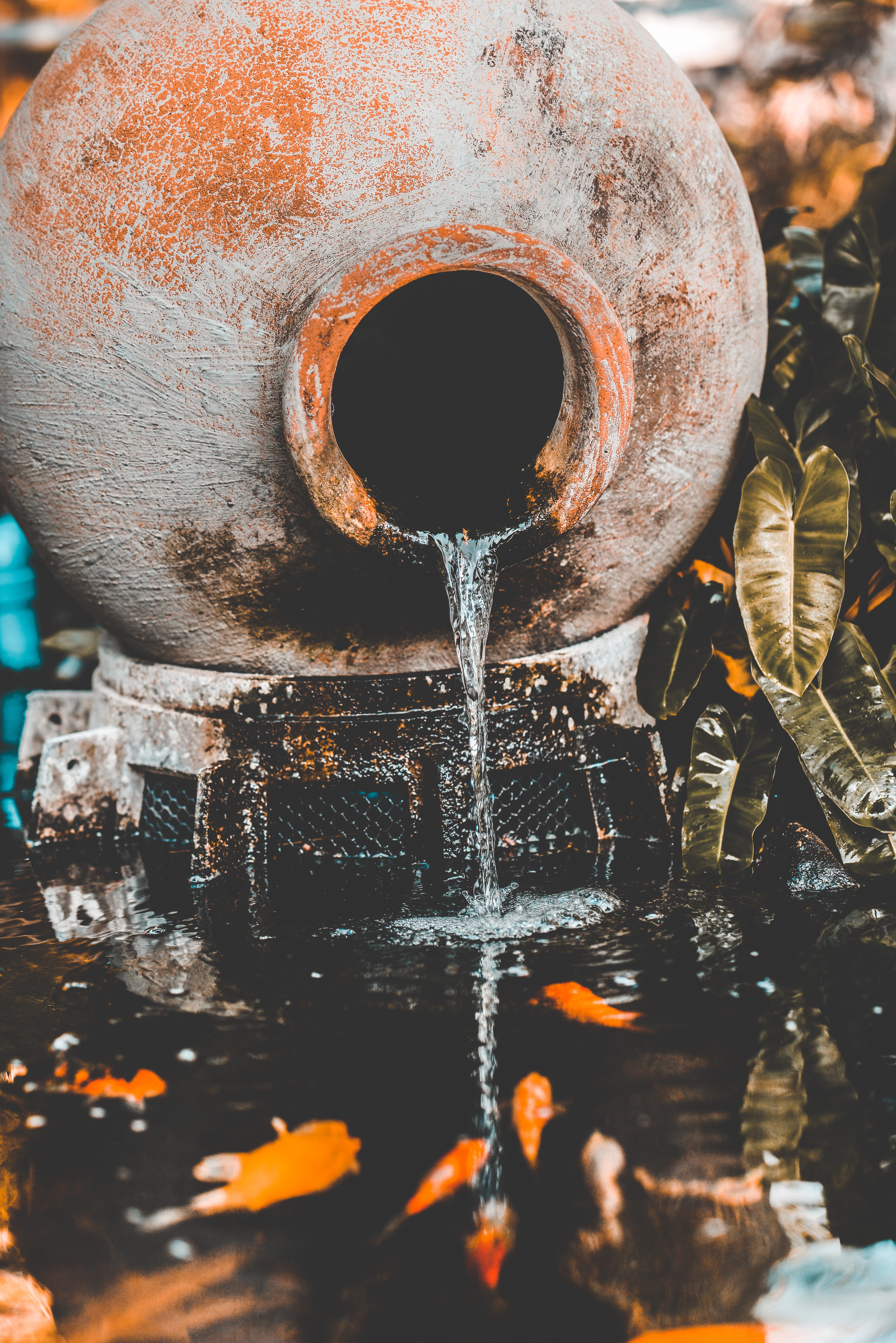 pouring, 5K, stoneware, architecture, falling, photography, outdoors, motion, pipe, pot, outdoor, waterfall, day, pottery, running water, nature, close-up, Phone HD Wallpaper
