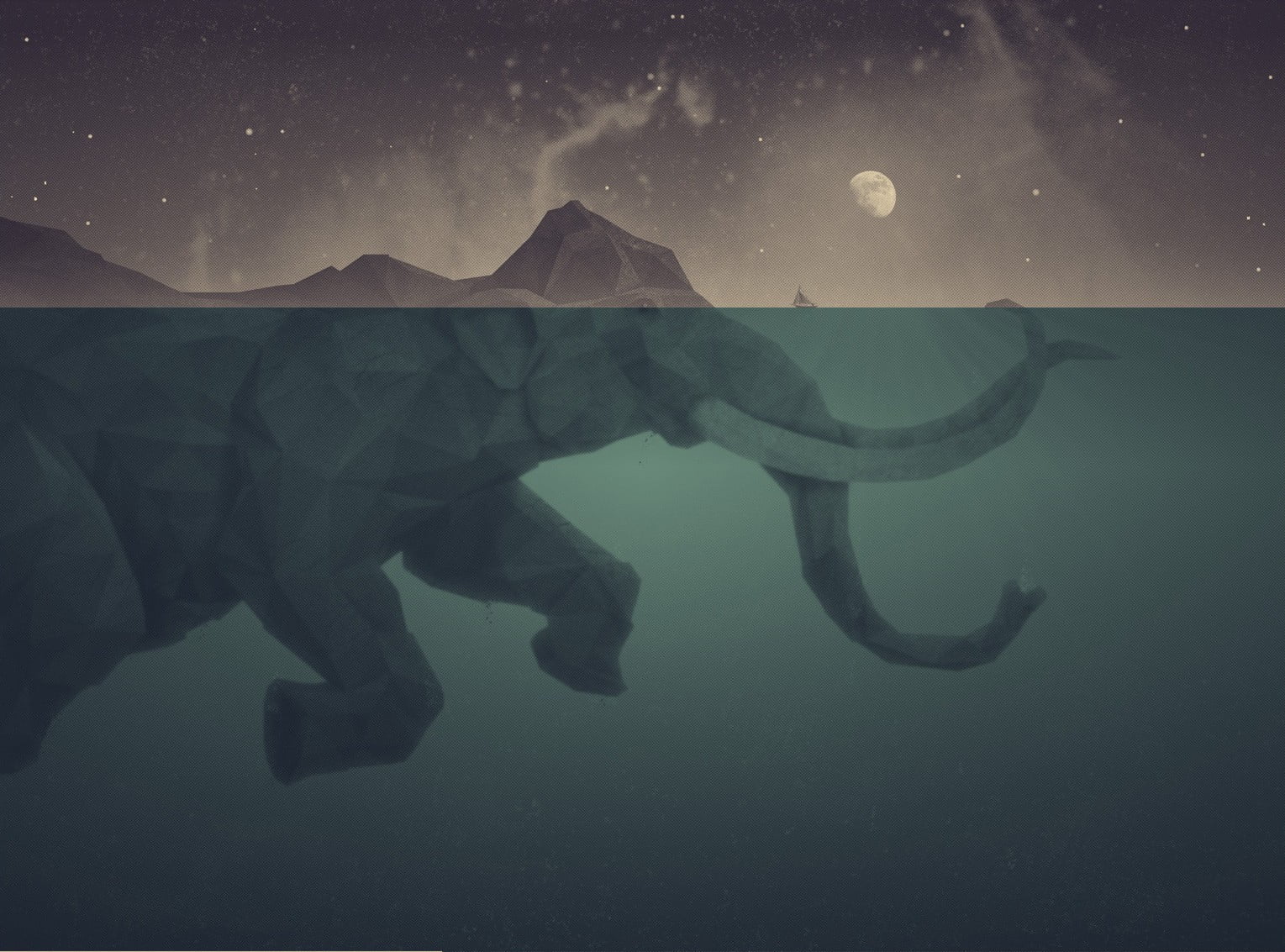 reflection, transparent, star - space, beauty in nature, mountain, gray, outdoors, Moon, water, digital art, sky, swimming, night, astronomy, HD Wallpaper