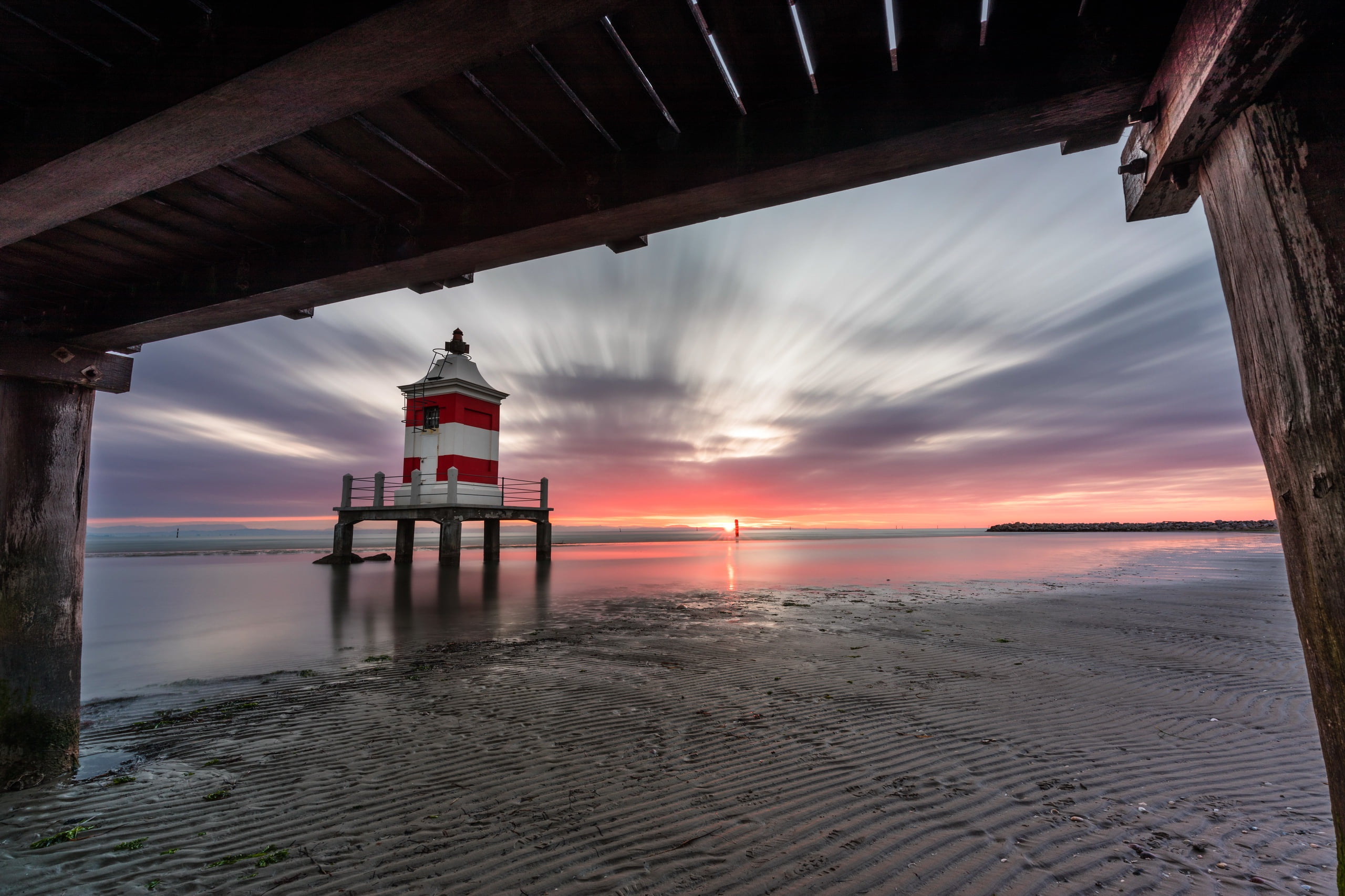 sea, Lignano Sabbiadoro, Italy, 2K, Friuli-Venezia Giulia, shore, lighthouse, HD Wallpaper