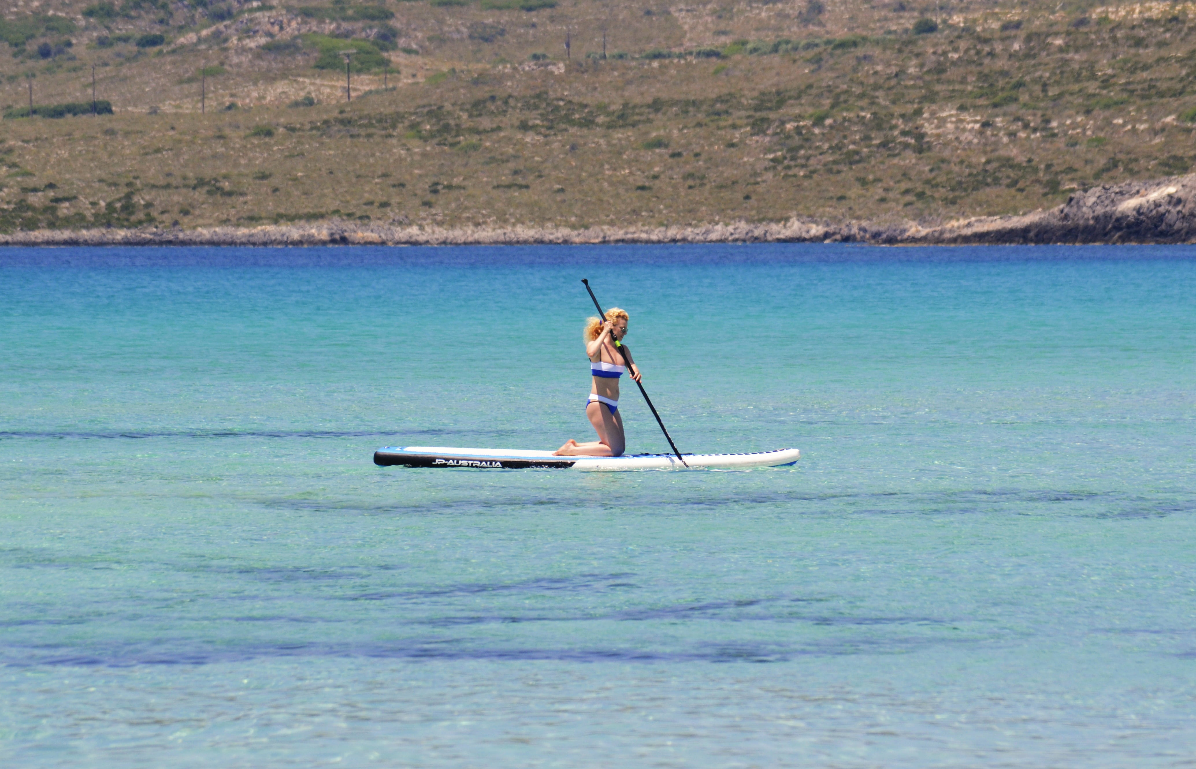 ocean, mode of transportation, paddleboard, girl, exercise, stand, men, daytime, nautical vessel, sport, blue sea, one person, day, surfboard, lifestyle, HD Wallpaper