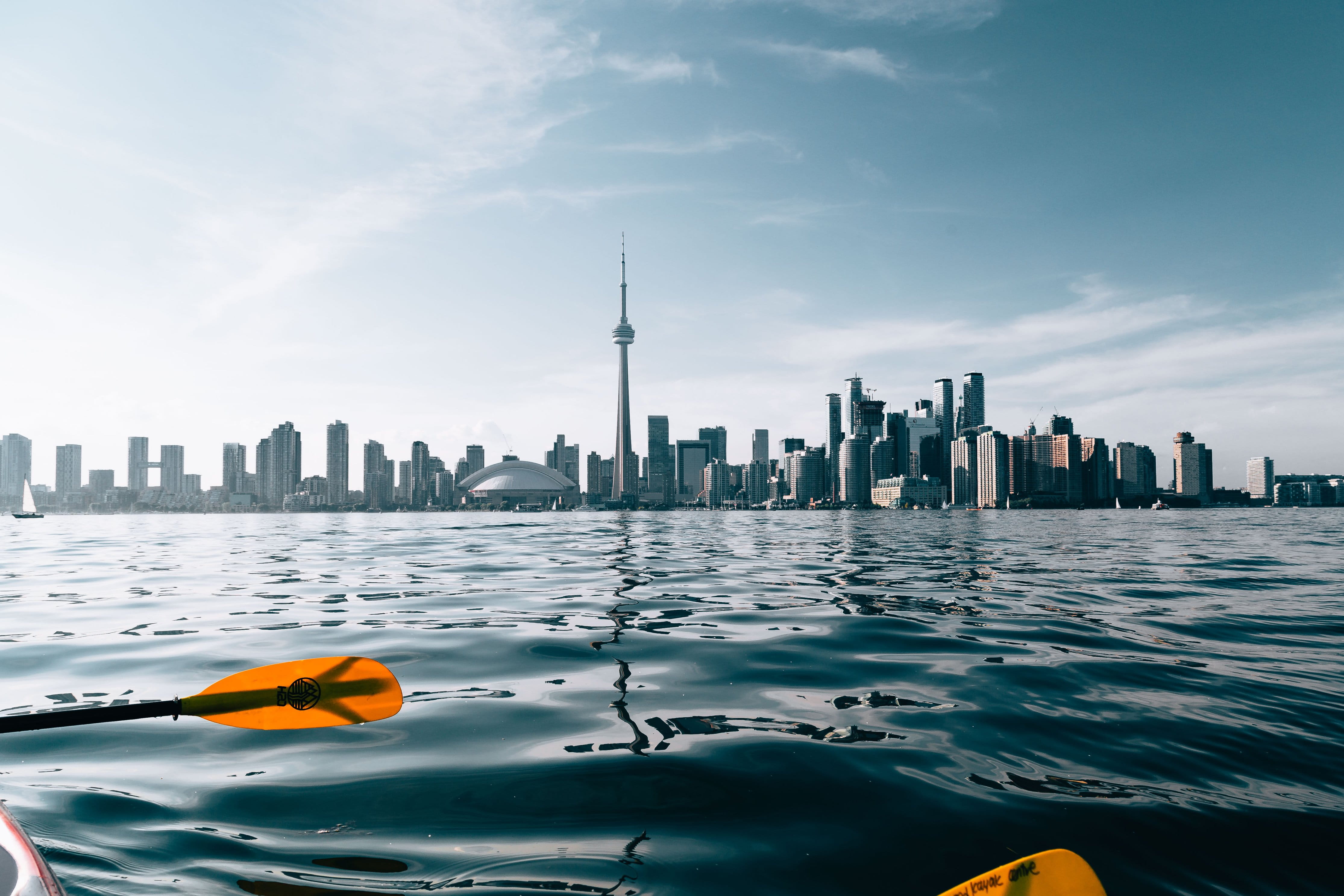 Nature and Landscapes, landscape, spire, built structure, photo, building exterior, 4K, tower, modern, sky, Adventure, Skyline, cityscape, paddling, financial district, HD Wallpaper