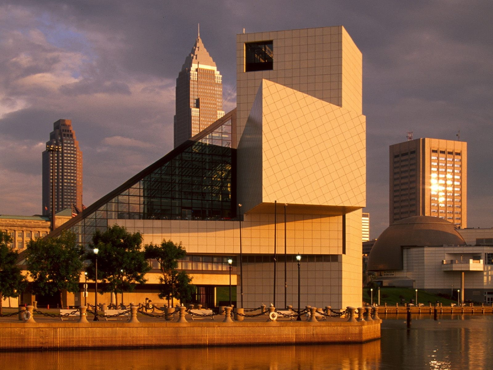 illuminated, city life, dusk, modern, city, Ohio, building exterior, skyscraper, 720P, cityscape, downtown district, office, built structure, no people, HD Wallpaper