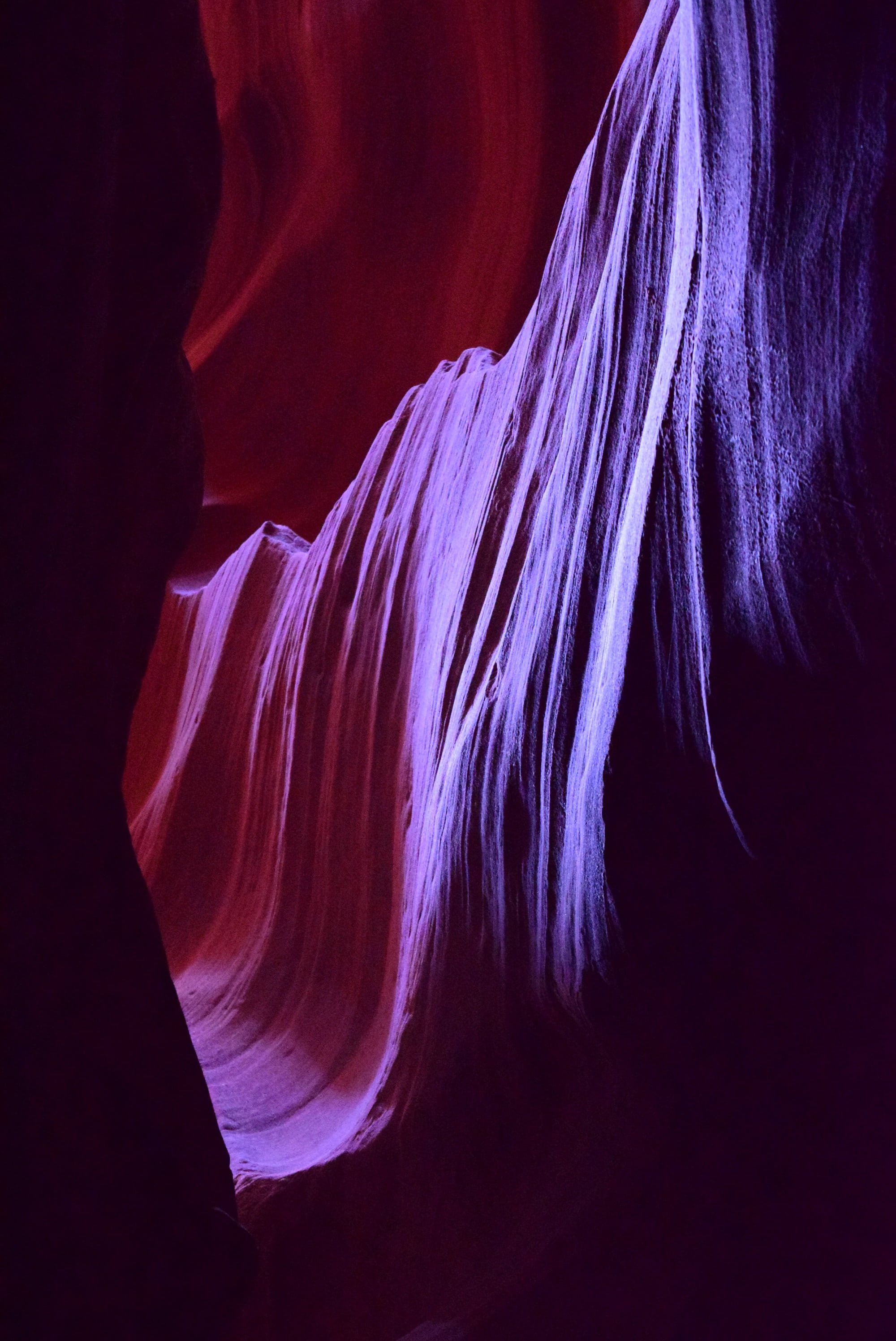 long exposure, fragility, selective focus, black background, no people, mysterious, canyon, vulnerability, nature, antelope Canyon, 2K, illuminated, indoors, Phone HD Wallpaper