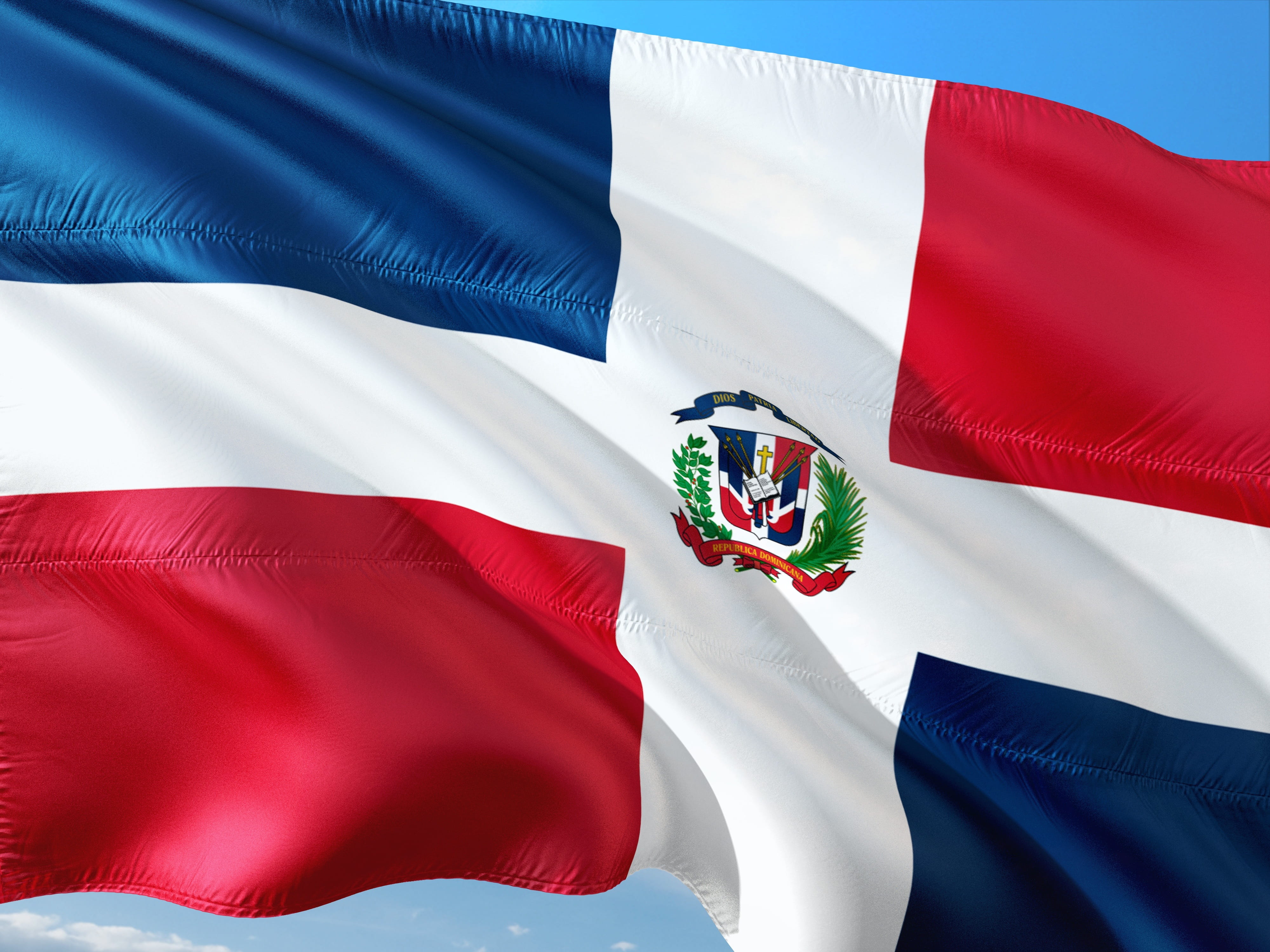 red, flying, outdoors, international, people, wind, flag, blue, white color, emotion, close-up, pride, freedom, 4K, nature, dominican-republic, patriotism, HD Wallpaper