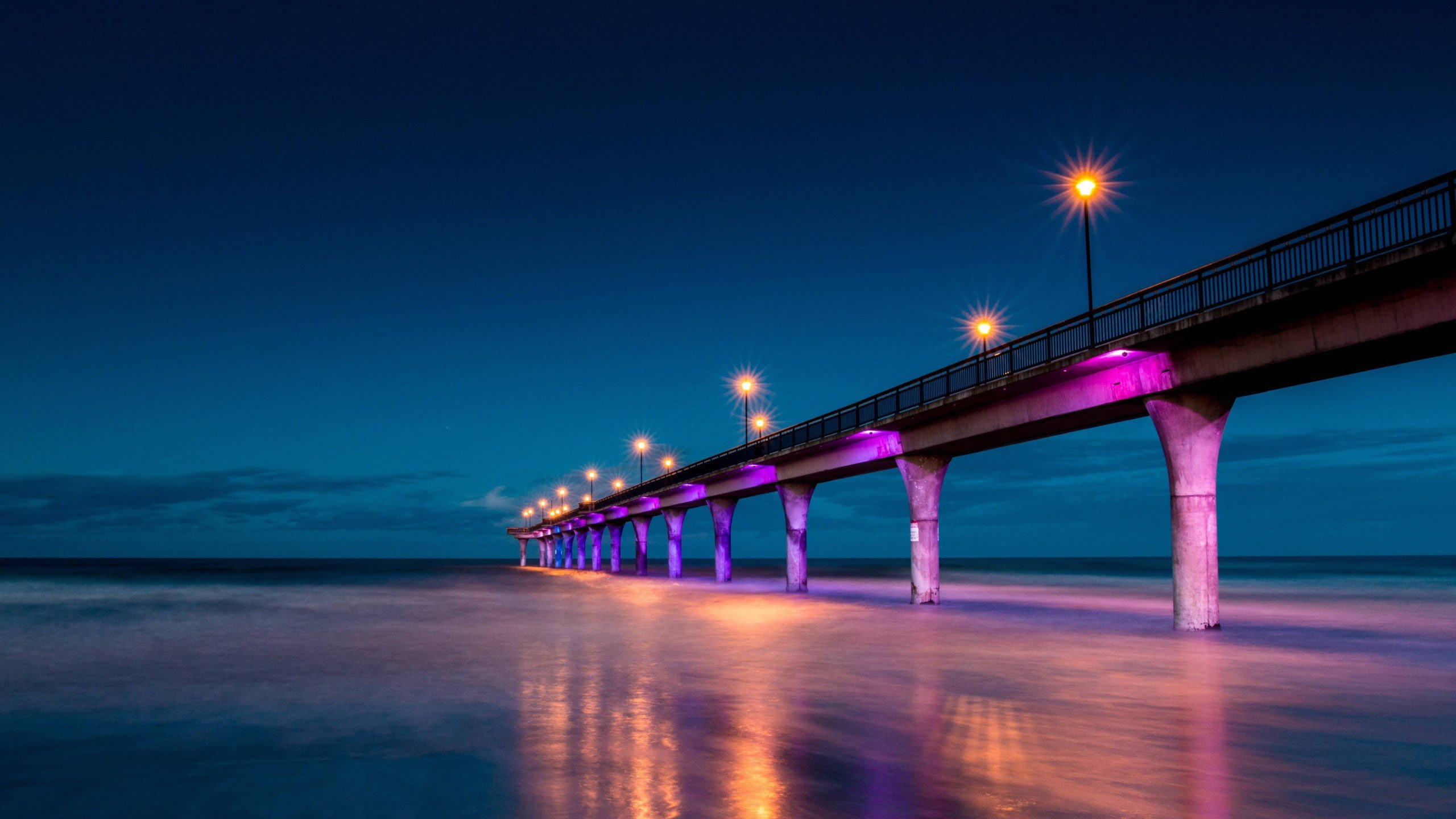 transportation, moonlight, connection, dusk, new zealand christchurch pier, built structure, 2K, architecture, bridge - man made structure, bridge, blue, HD Wallpaper