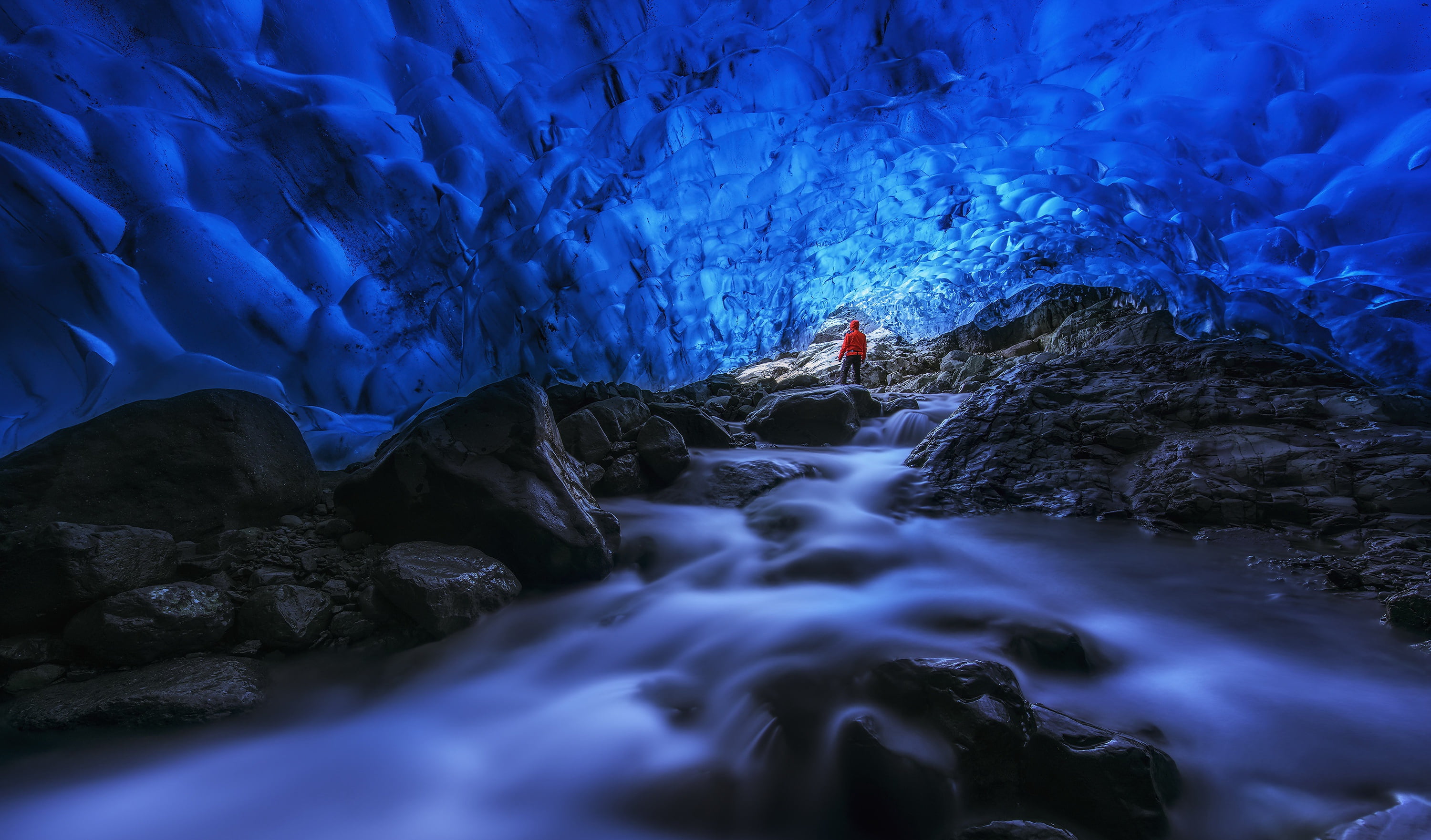 water, cave, long exposure, Skaftafell, nature, Iceland, 2K, HD Wallpaper