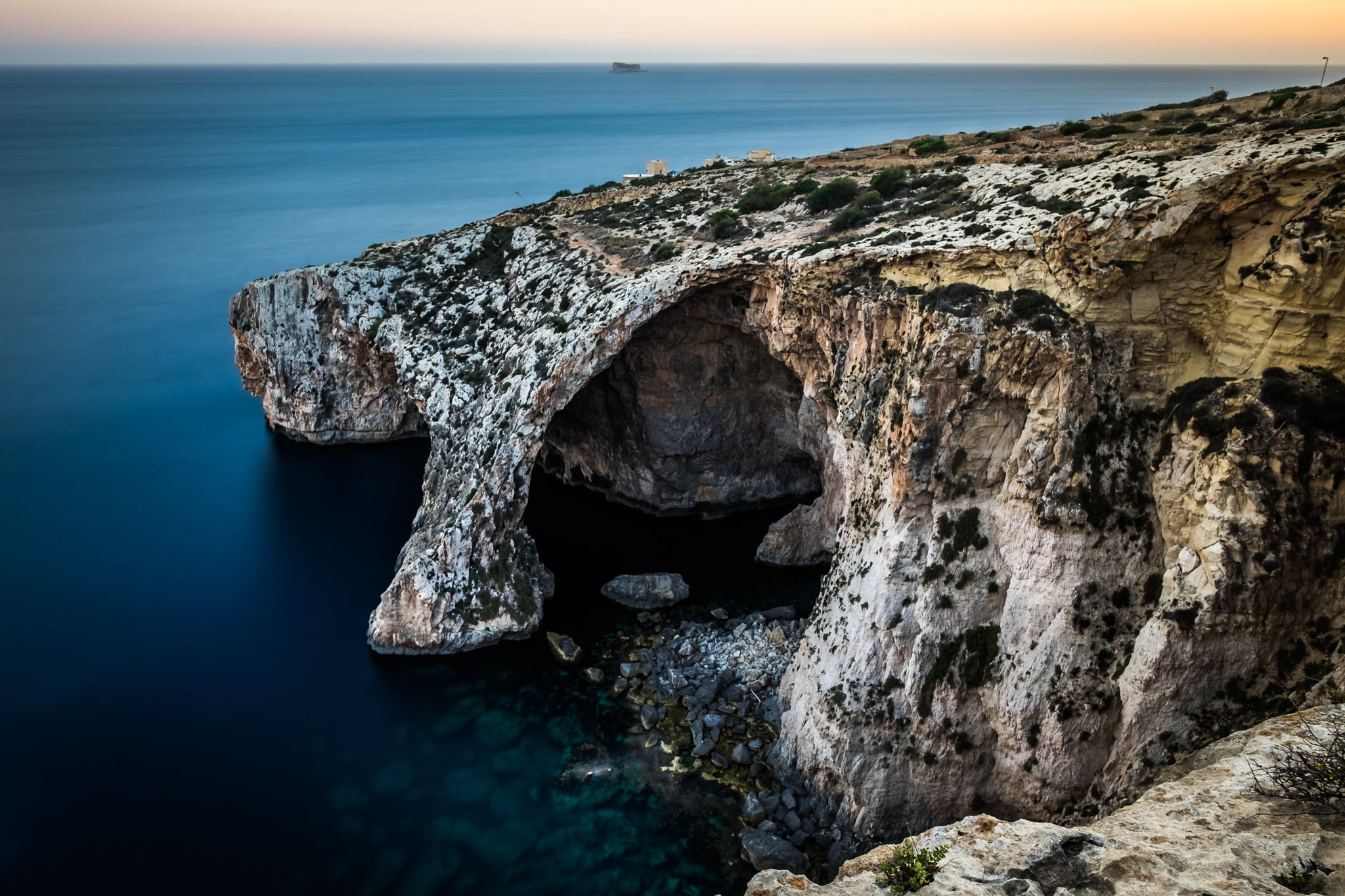 coastline, Blue Grotto, photo, water, 1080P, europe, long exposure, sea, clouds, Seascape, fujifilm, sky, sun  ultra, grotto, sunset, nature, motion  photography, HD Wallpaper