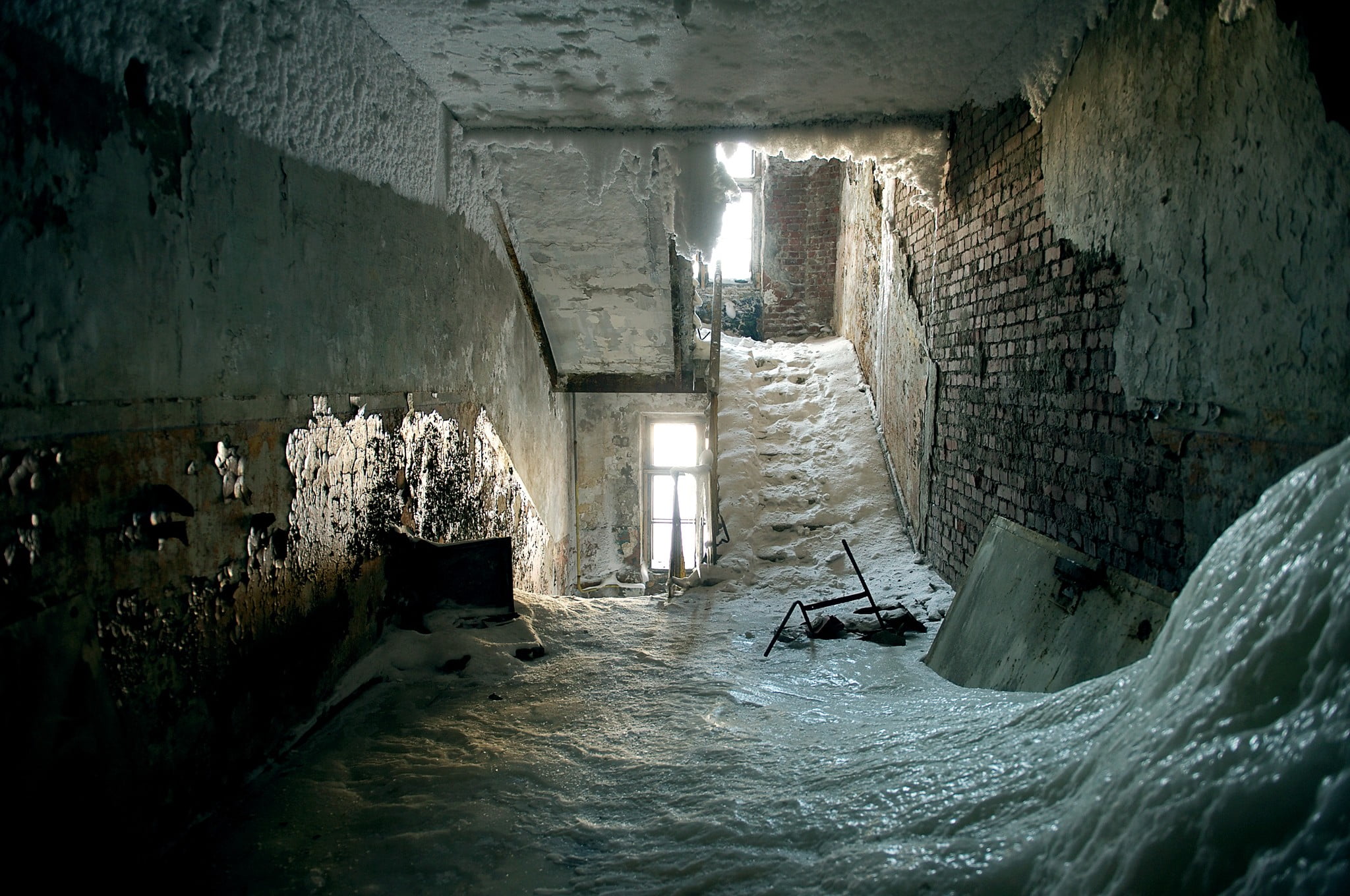 cave, run-down, no people, weathered, old, stone, deterioration, architecture, grey, interior, indoors, wall, window, bad condition, 1080P, stairs, building, HD Wallpaper