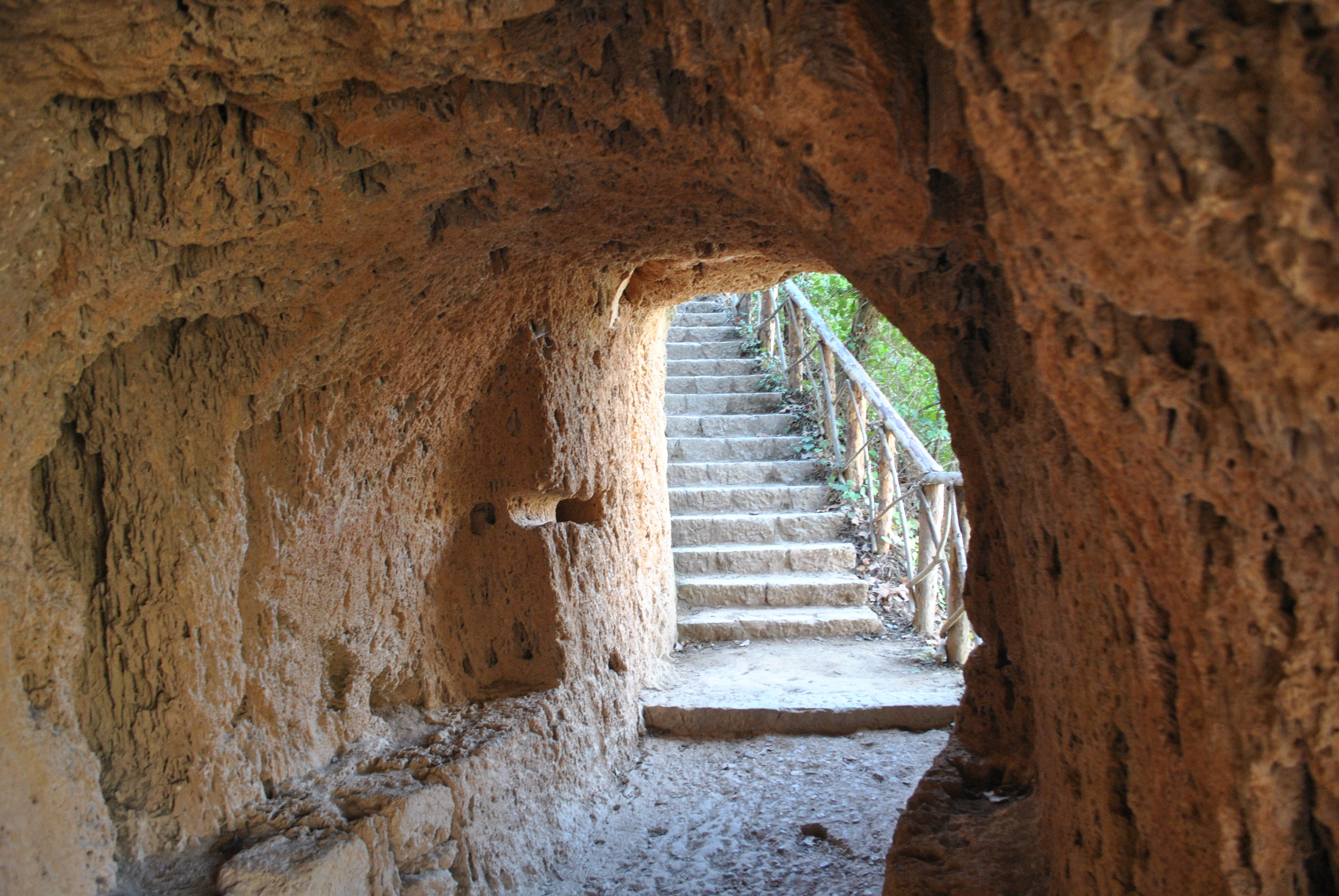 ladder, staircase, cave, nuevalos, stone material, no people, ancient, arch, built structure, architecture, building, steps and staircases, window, 4K, HD Wallpaper