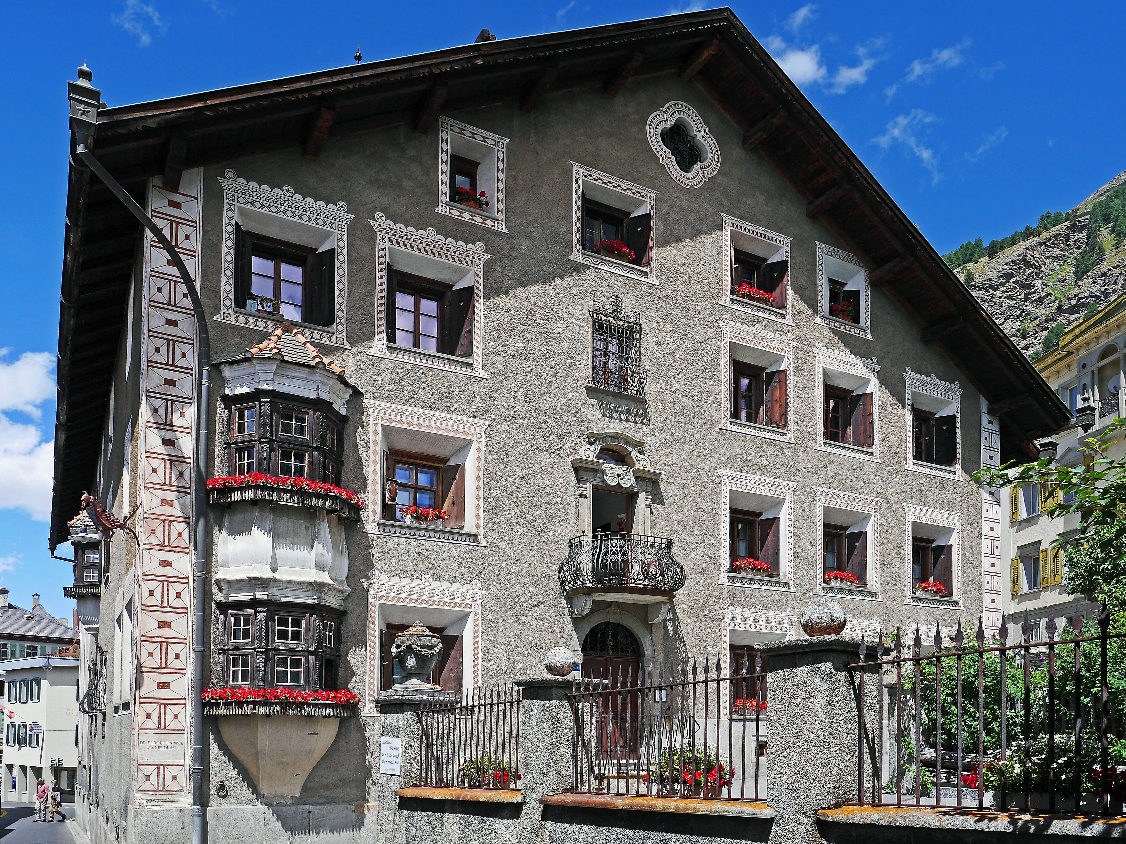 thick-walled, city, house, switzerland, window caves, oberengadin, southeast switzerland, burghers house, building, residential district, no people, engadin, HD Wallpaper