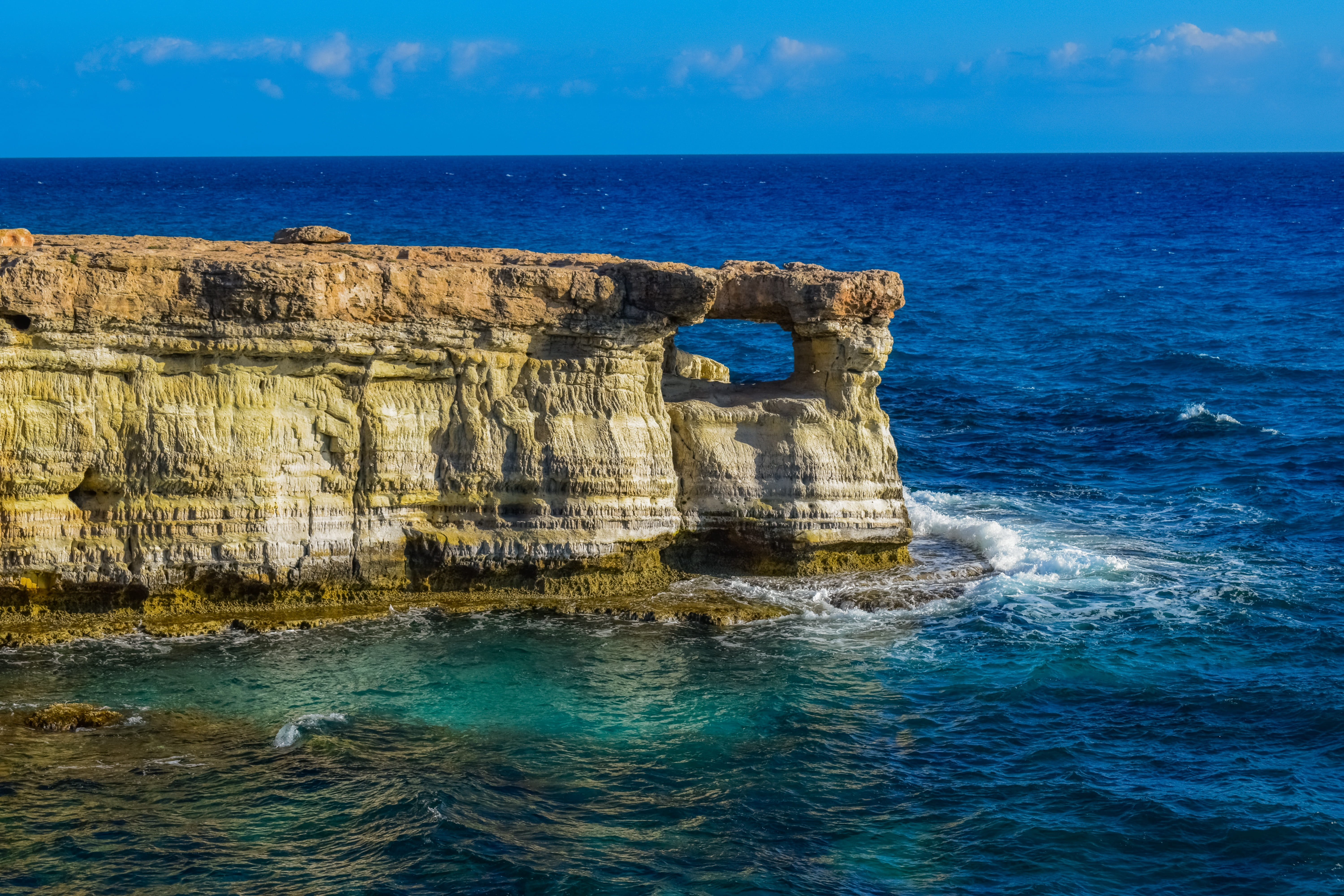 landscape, no people, day, sea, cyprus, 5K, stack rock, horizon over water, water, natural arch, formation, nature landscape, scenics - nature, horizon, HD Wallpaper