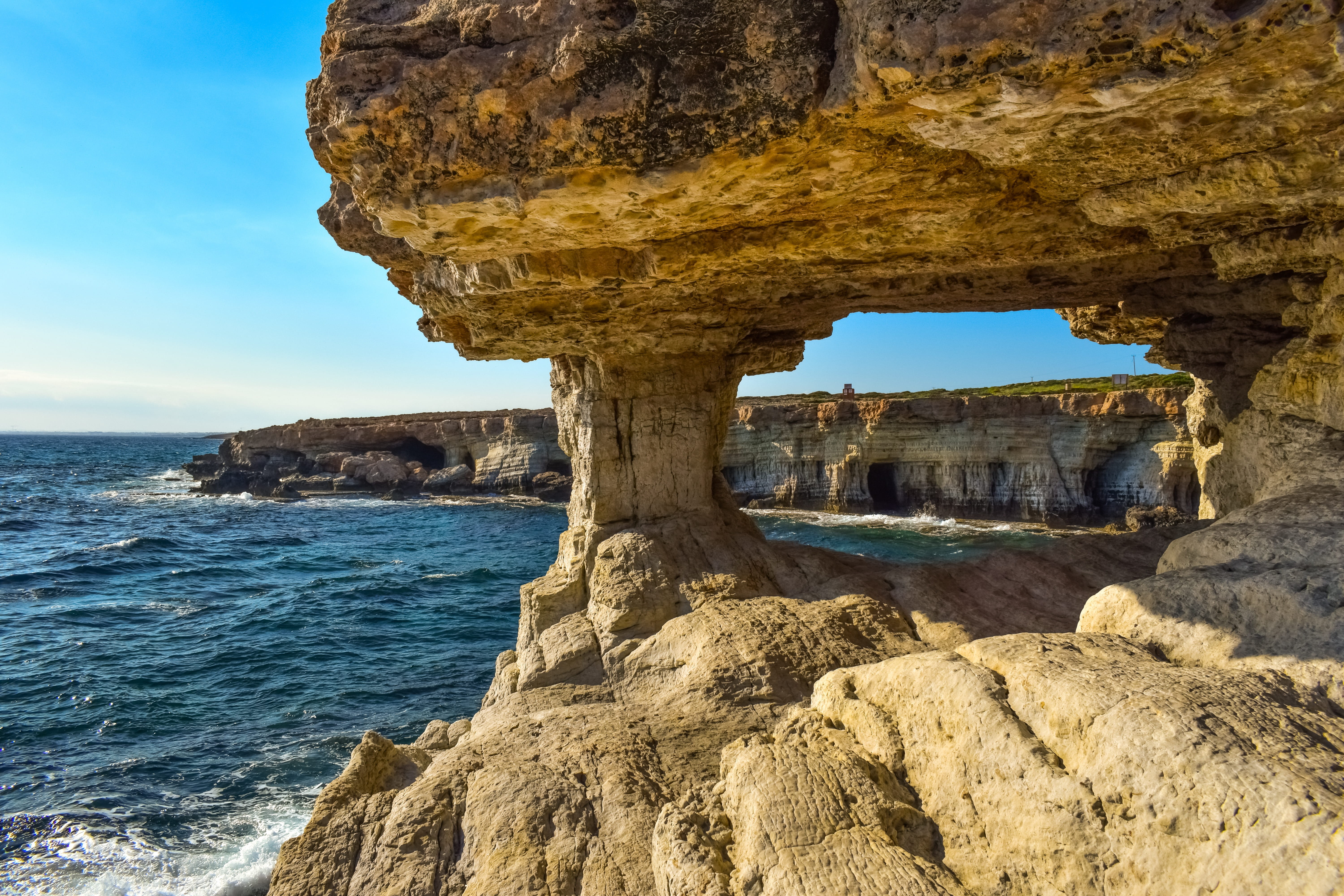 arch, land, cavo greko, sky, beauty in nature, window, outdoors, tranquility, day, natural arch, nature, beach, grotto, sea caves, rock - object, solid, HD Wallpaper