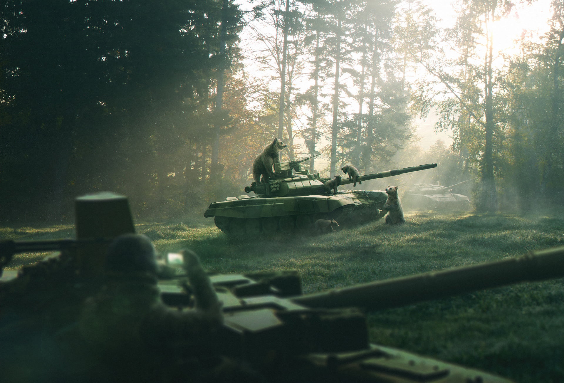transportation, nautical vessel, render, nature, history, art, old-fashioned, cannon, government, tank, people, aggression, bears, conflict, old, pine forest, HD Wallpaper