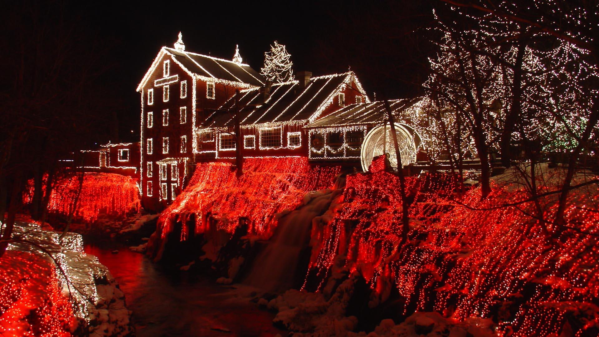 1080P, clifton, holiday, mill, nature and landscapes, lights, christmas, holidays, watermills, HD Wallpaper
