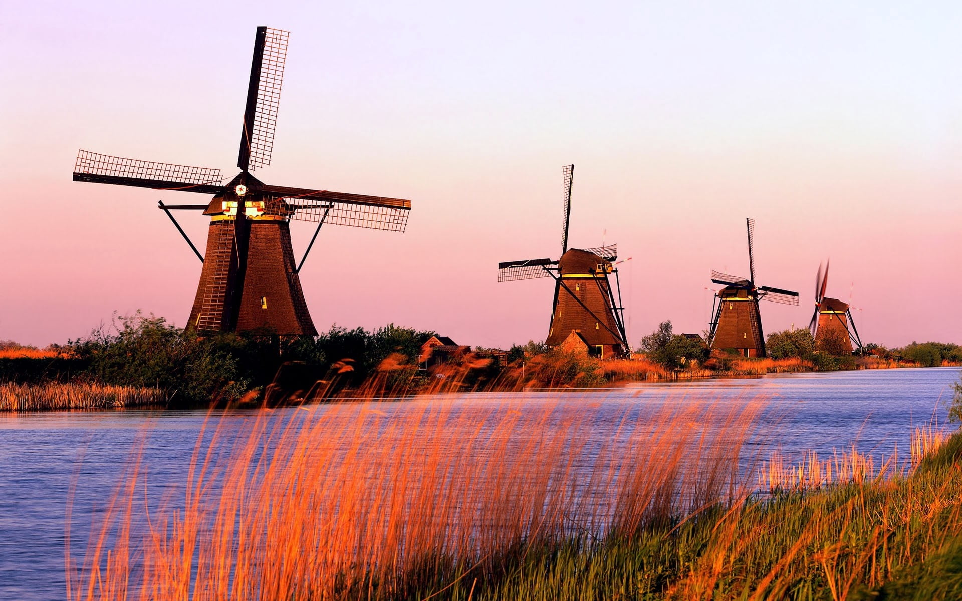 power, lake, turbine, blue, old, no people, river, four, cultures, dusk, tower, windmill, outdoors, nature, wind, summer, grass, traditional Windmill, scenics, HD Wallpaper