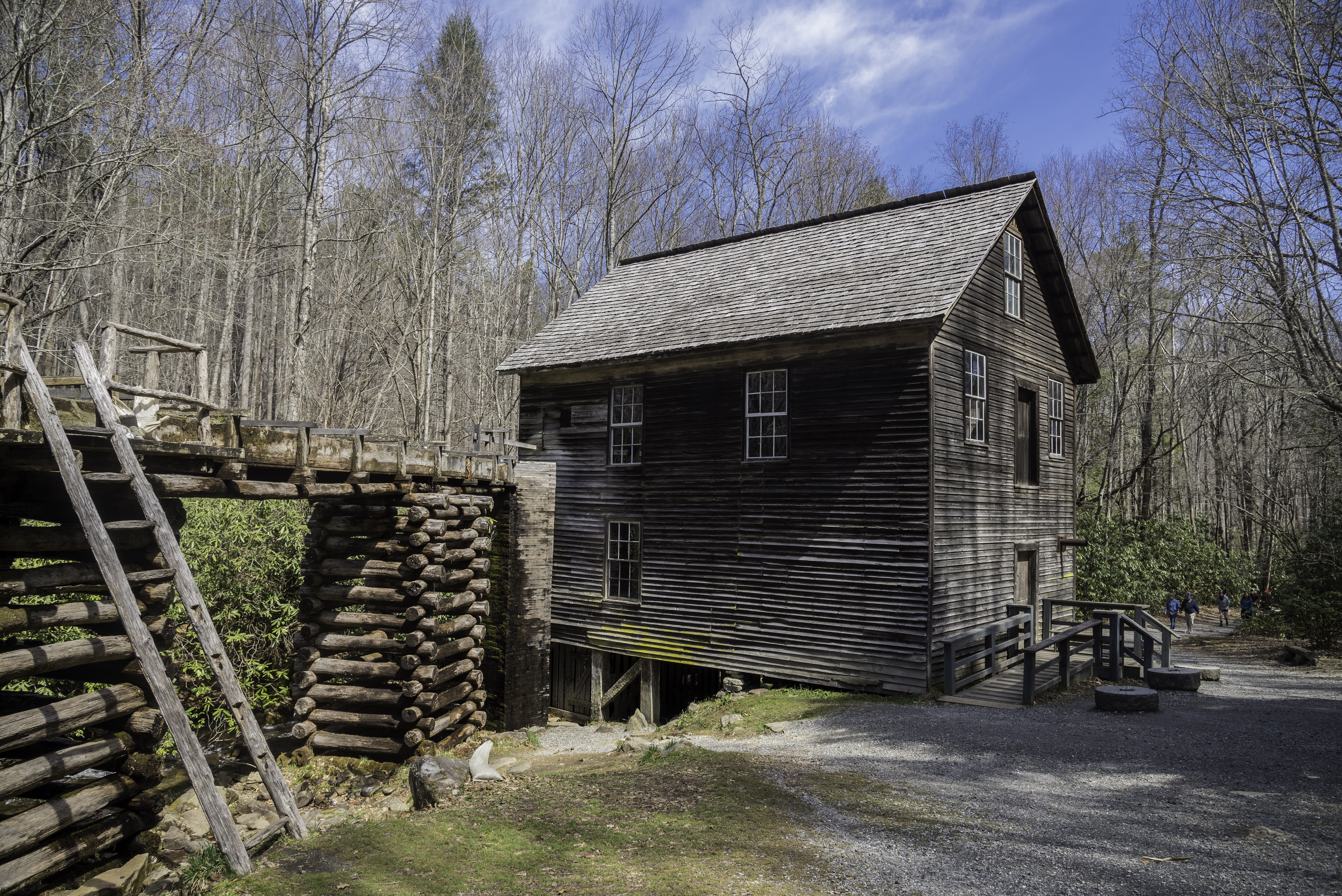 nature, carolina, sky, architecture And Buildings, rustic, public domain, abandoned, old, Great Smoky Mountains National Park, North Carolina, Mill, bare tree, HD Wallpaper