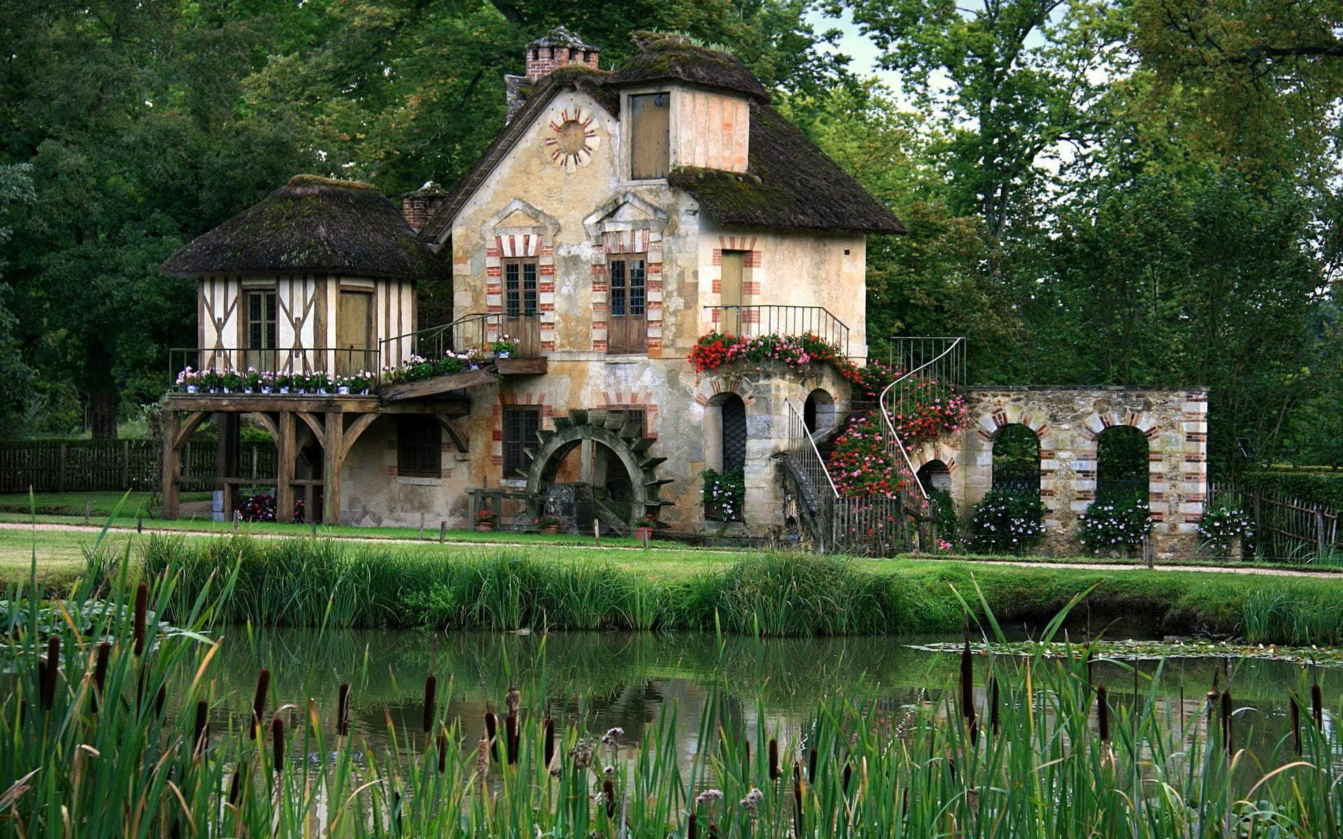 Man Made, 1080P, Colorful, Watermill, HD Wallpaper