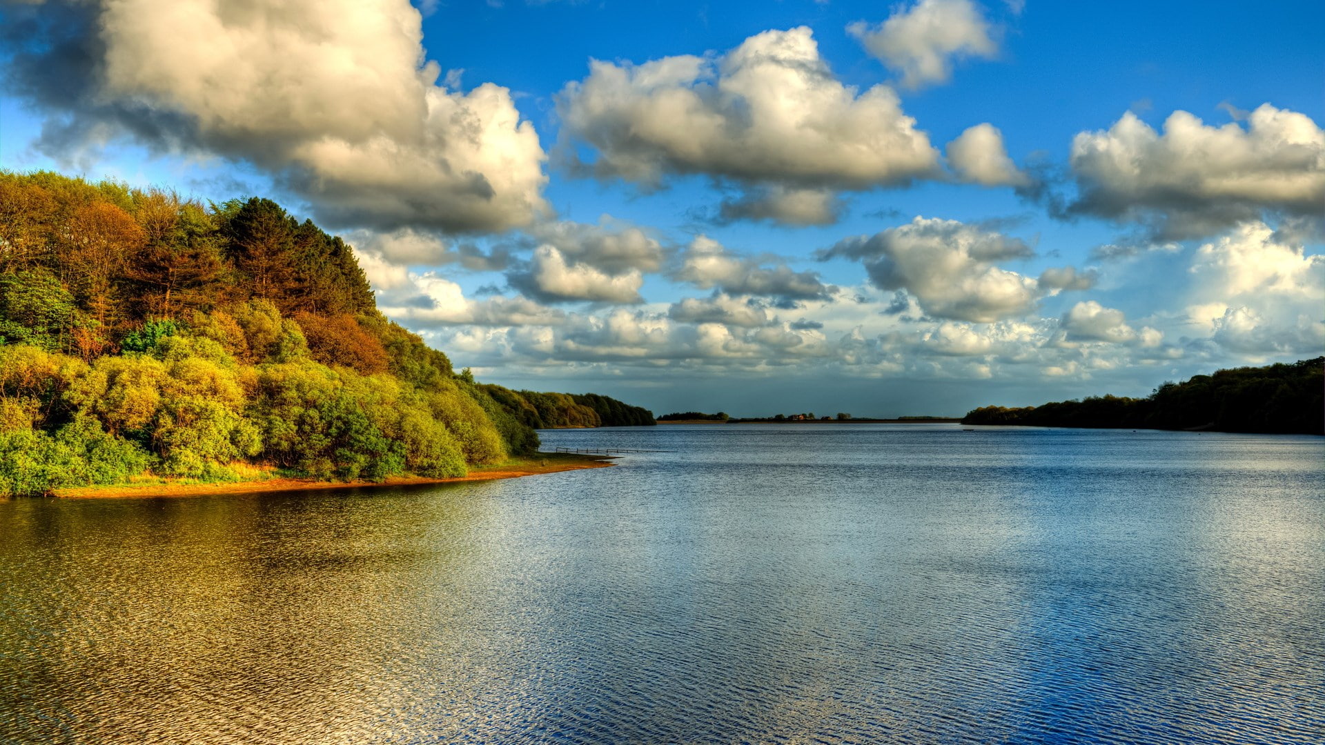 tranquility, day, water, reflection, beauty in nature, waterfront, land, change, non-urban scene, idyllic, sky, scenics - nature, outdoors, download nature background images 1920x1080, HD Wallpaper