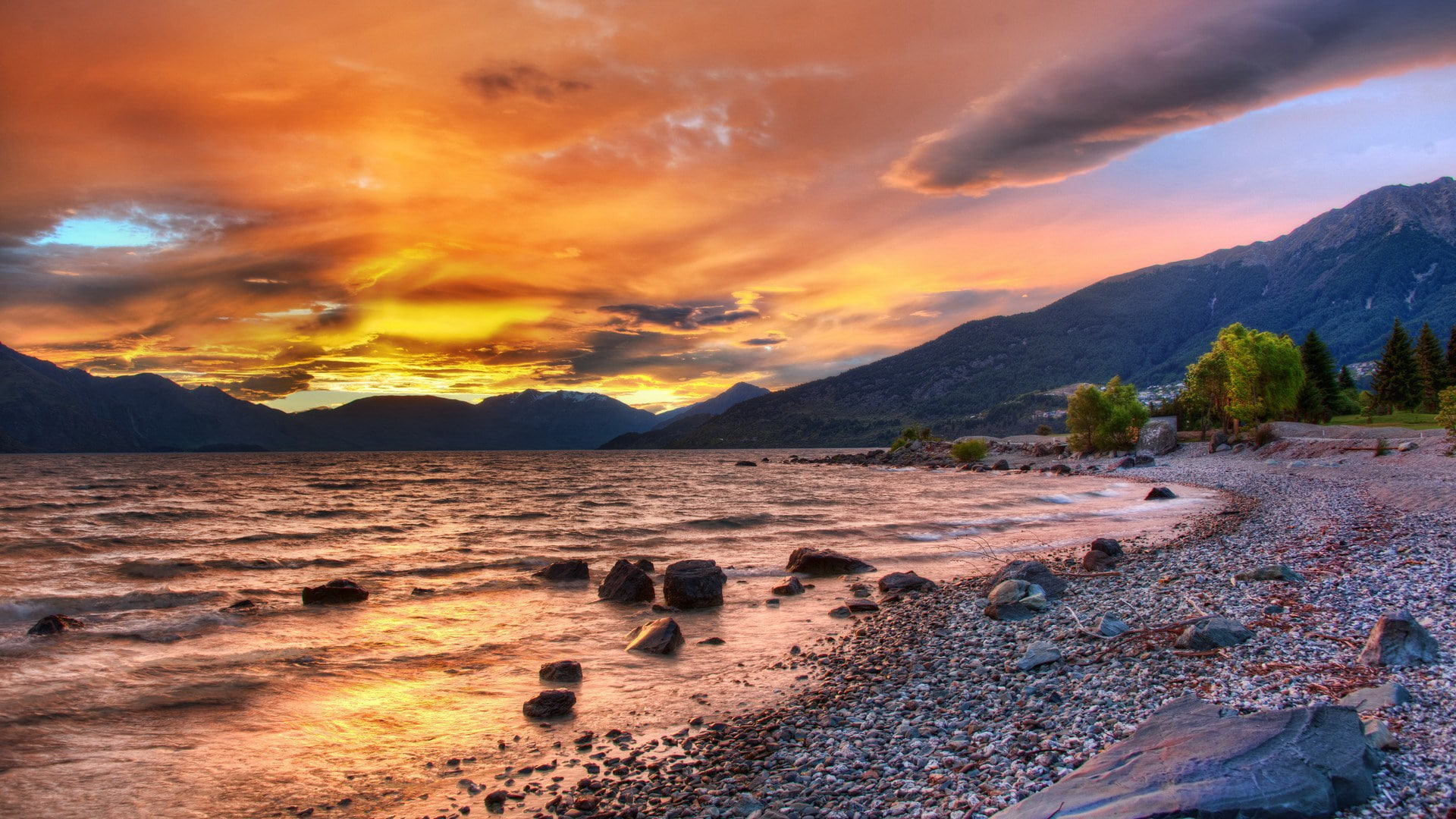 outdoors, dramatic sky, no people, sunset, tranquil scene, image nature desktop images 1920x1080, scenics - nature, mountain range, nature, 1080P, orange color, HD Wallpaper
