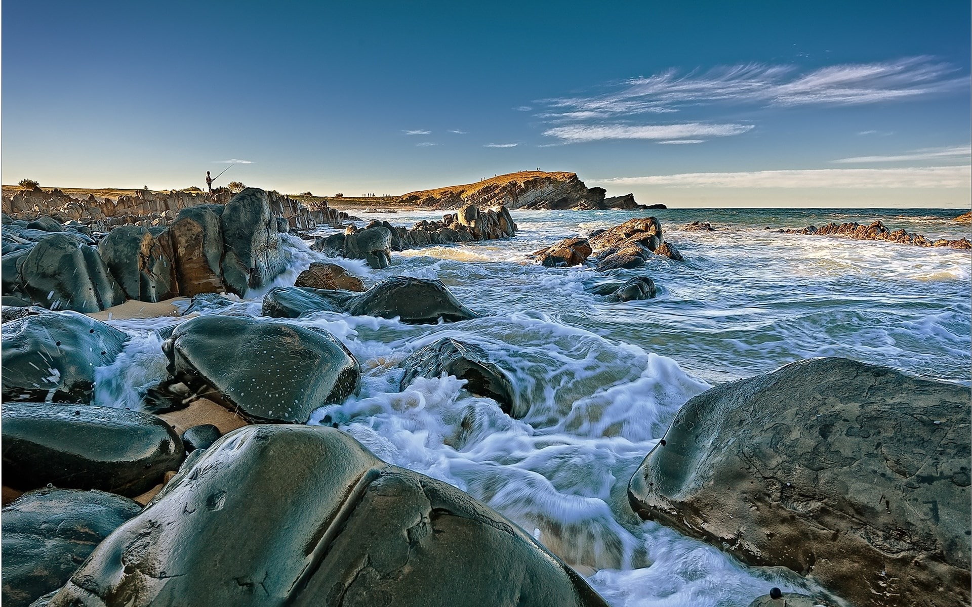travel destinations, cloud - sky, water, wave, hd high resolution nature 1920x1200, rocky coastline, sky, power in nature, scenics - nature, 1080P, no people, HD Wallpaper
