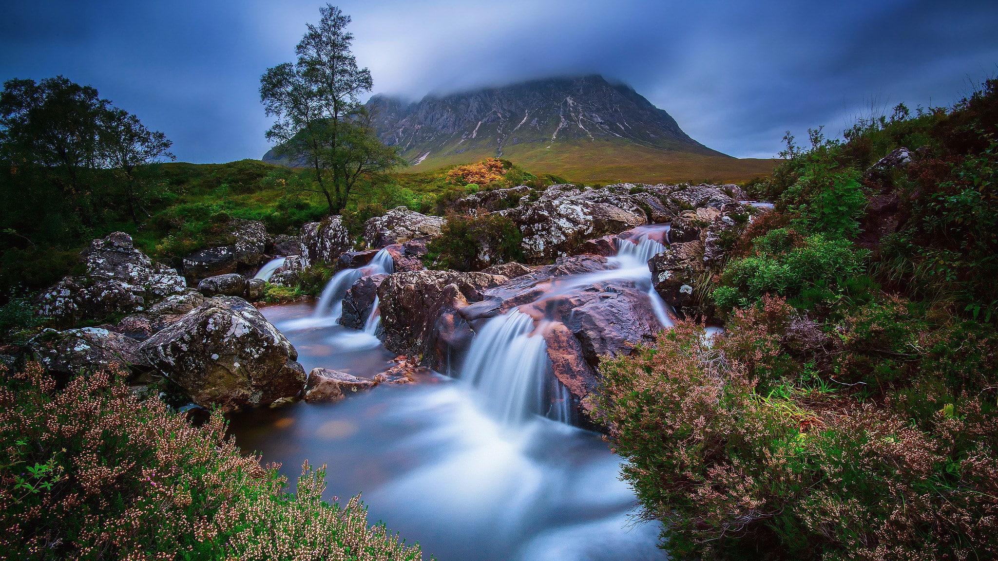 beauty in nature, pc  nature beauty 2048x1152, forest, environment, tree, no people, scenics - nature, 1080P, outdoors, plant, flowing, land, waterfall, HD Wallpaper