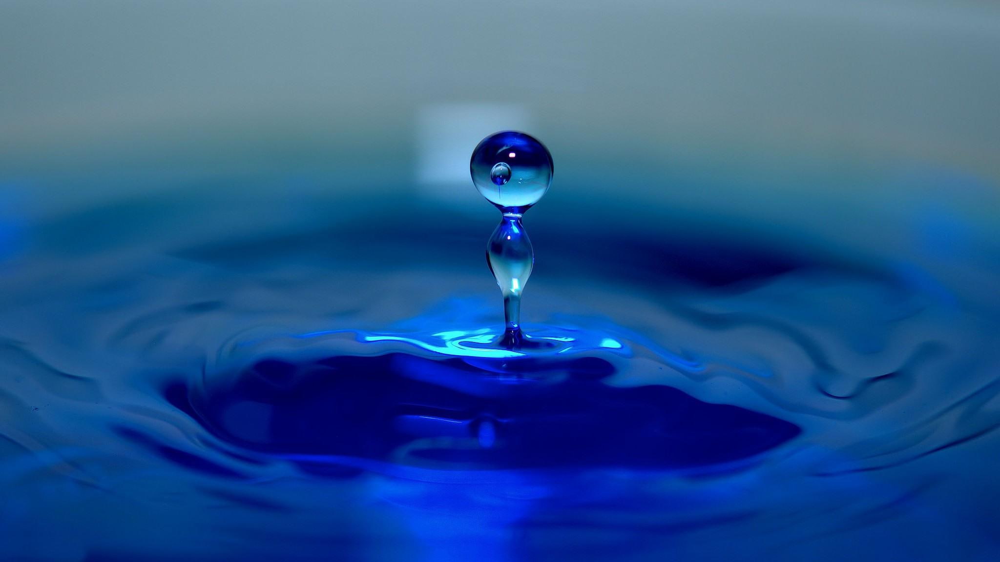 1080P, water, droplet, blue, drop, 2048x1152, HD Wallpaper