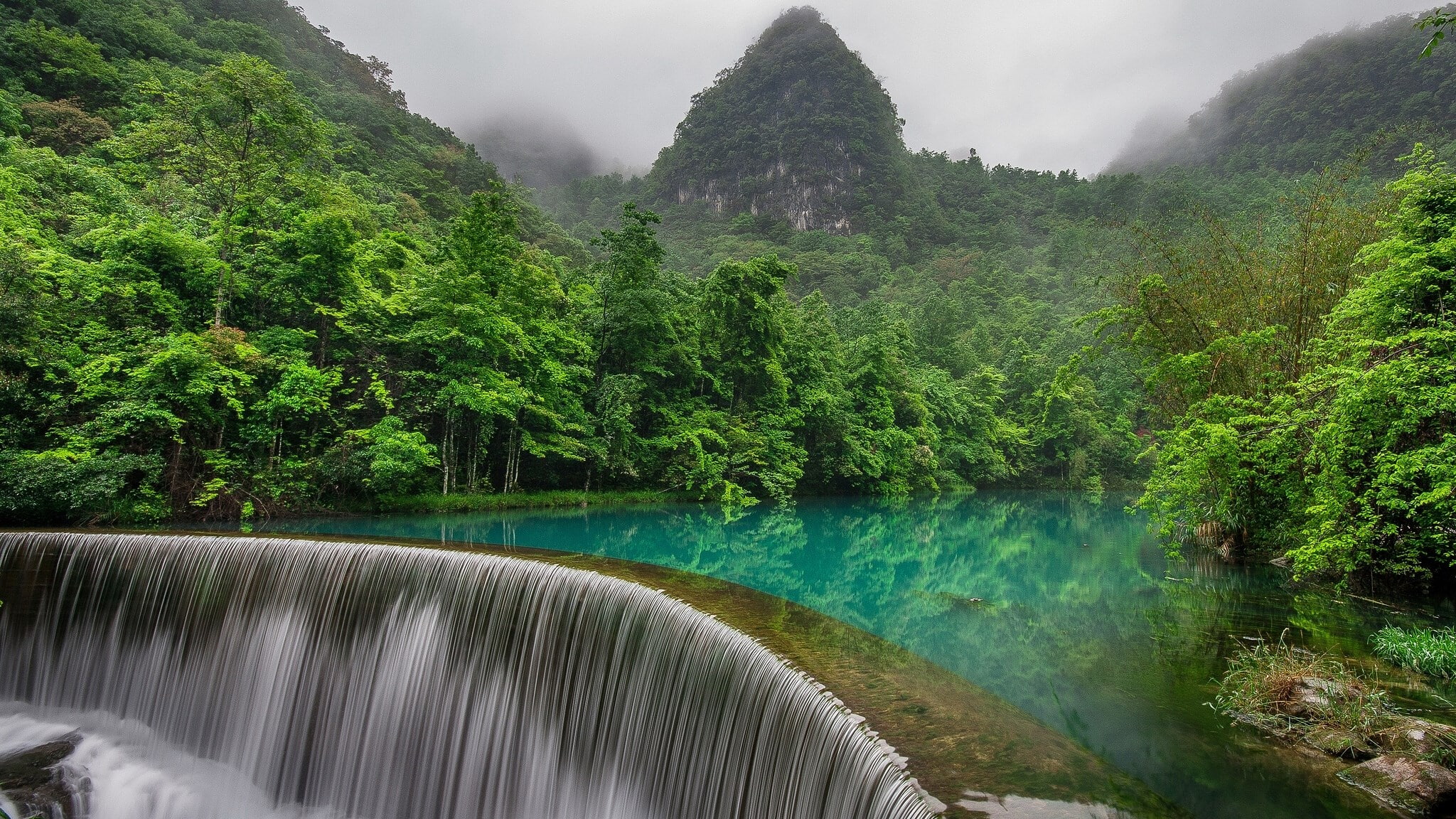 rainforest, no people, nature, mountain, 1080P, outdoors, day, beauty in nature, desktop background nature 2048x1152, land, water, green color, scenics - nature, HD Wallpaper