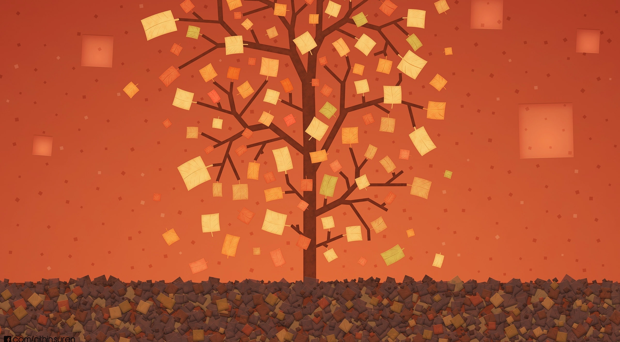 2K, autumn_tree _nithinsuren, orange color, day, sky, yellow, illuminated, fuel and power generation, architecture, abundance, Vector Art, brown, autumn, HD Wallpaper