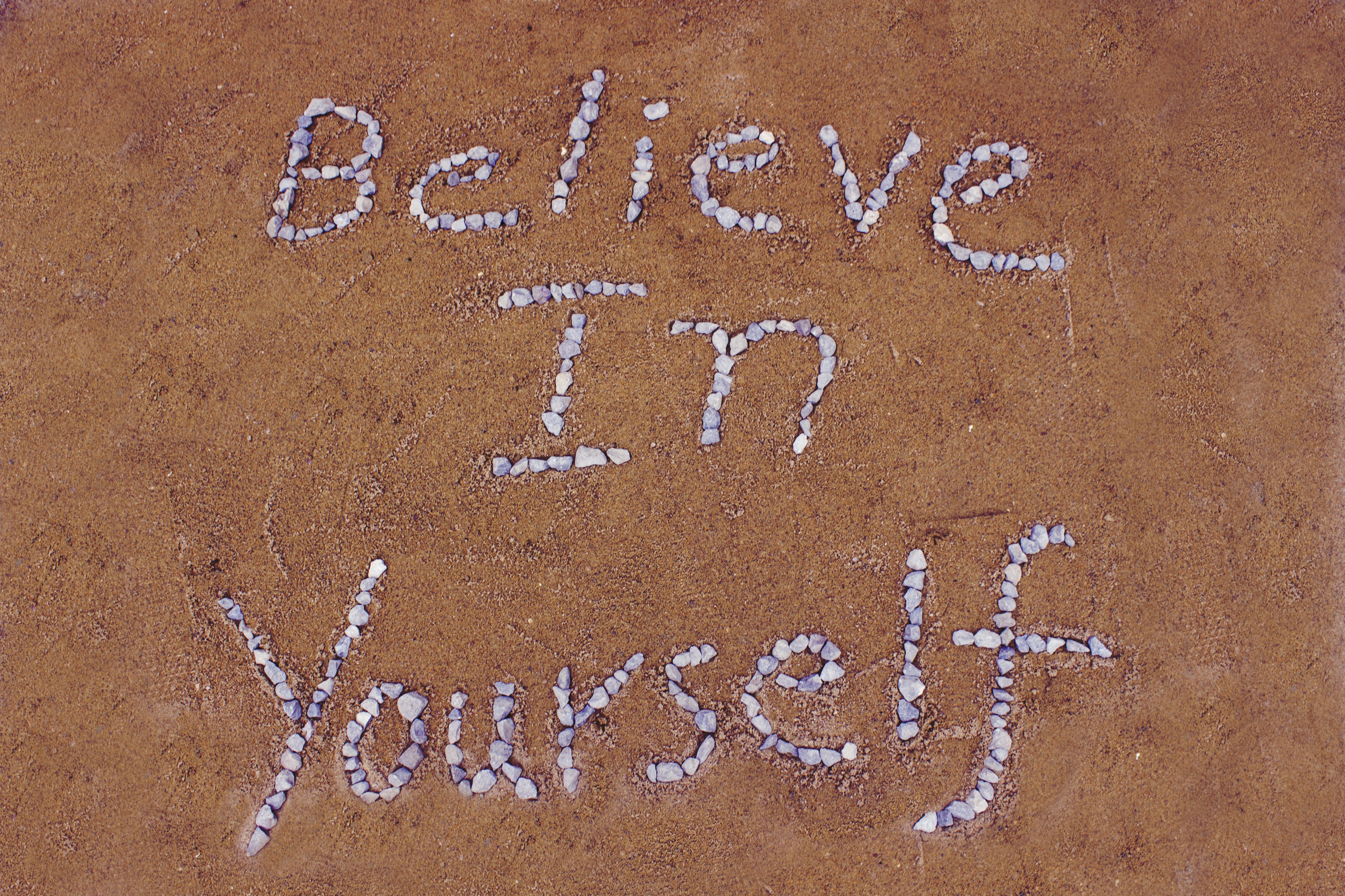 nature, outdoors, no people, art and craft, wall - building feature, text, sign, sand, quote, beach, communication, western script, 5K, believe in yourself, HD Wallpaper